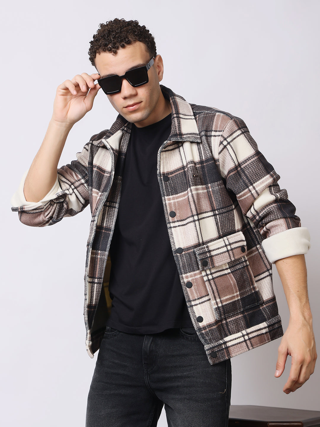 Stylox Men’s Checkered Winter Shacket – Premium Fleece-Lined Button-Down Plaid Jacket for Casual & Outdoor Wear