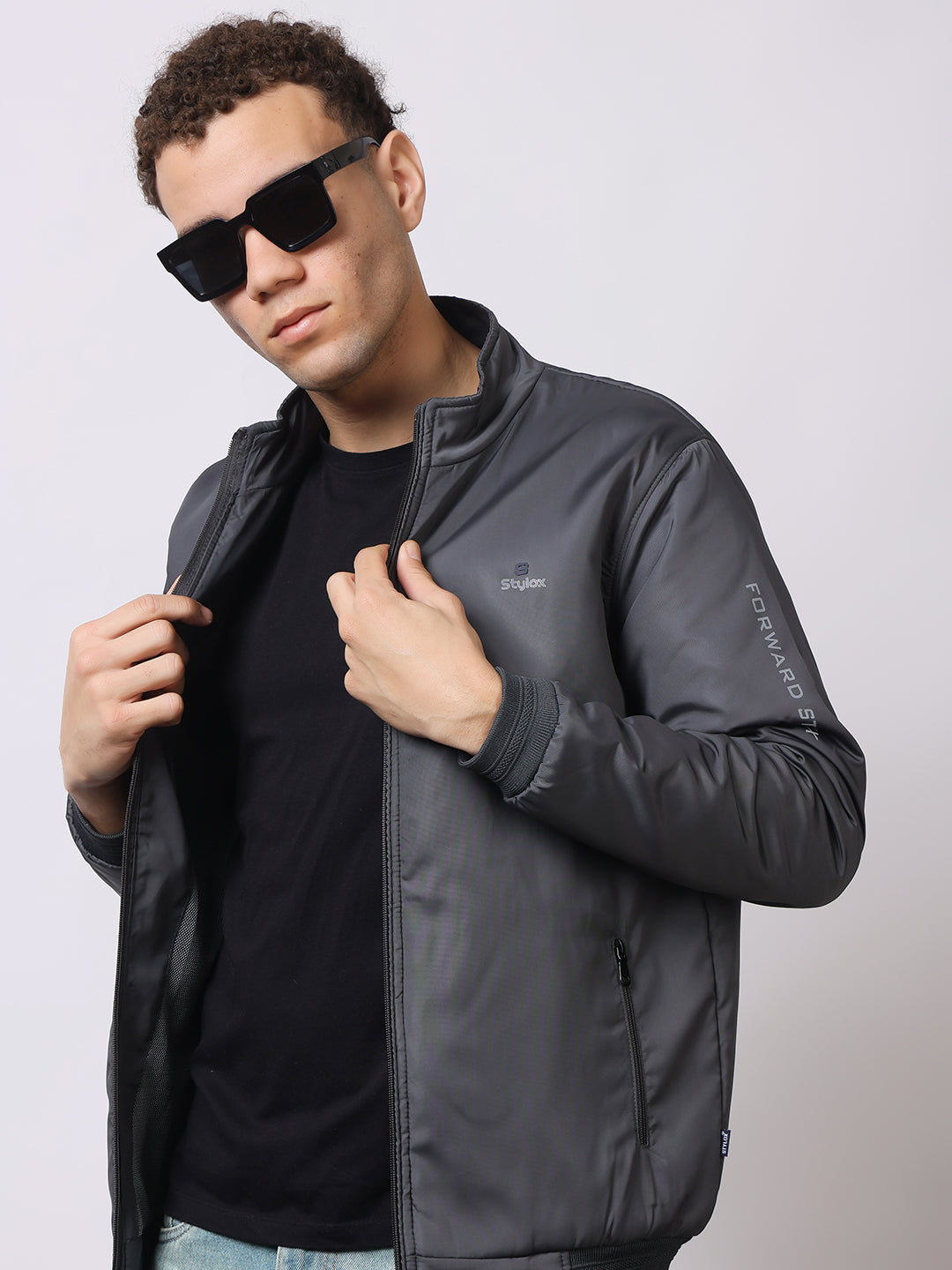 Stylox Men’s High-Neck Winter Jacket – Lightweight Windcheater with Warm Lining & Full-Zip Closure