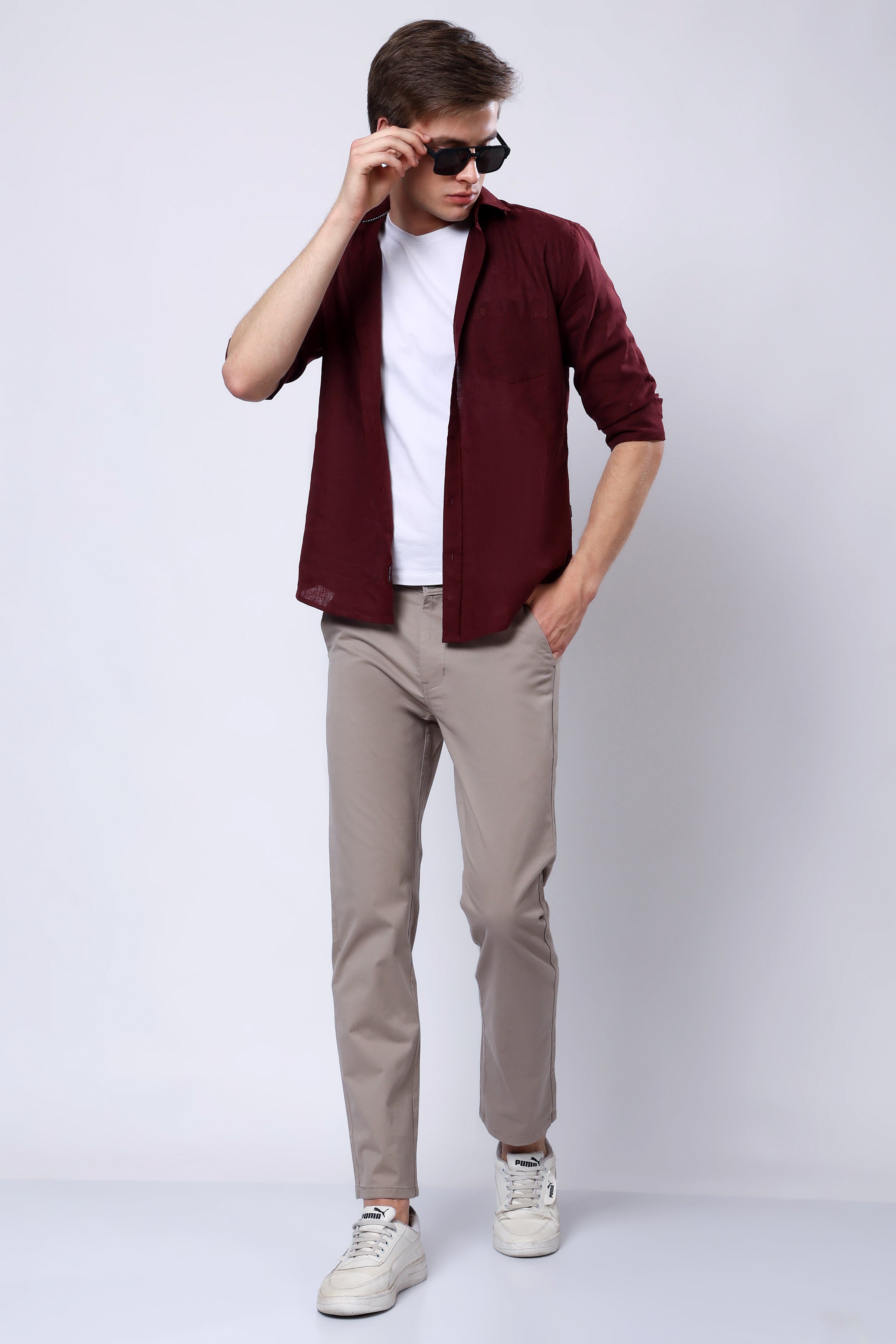 Stylox Men’s Straight Fit Casual Trousers with Comfort-Sand - Stylox