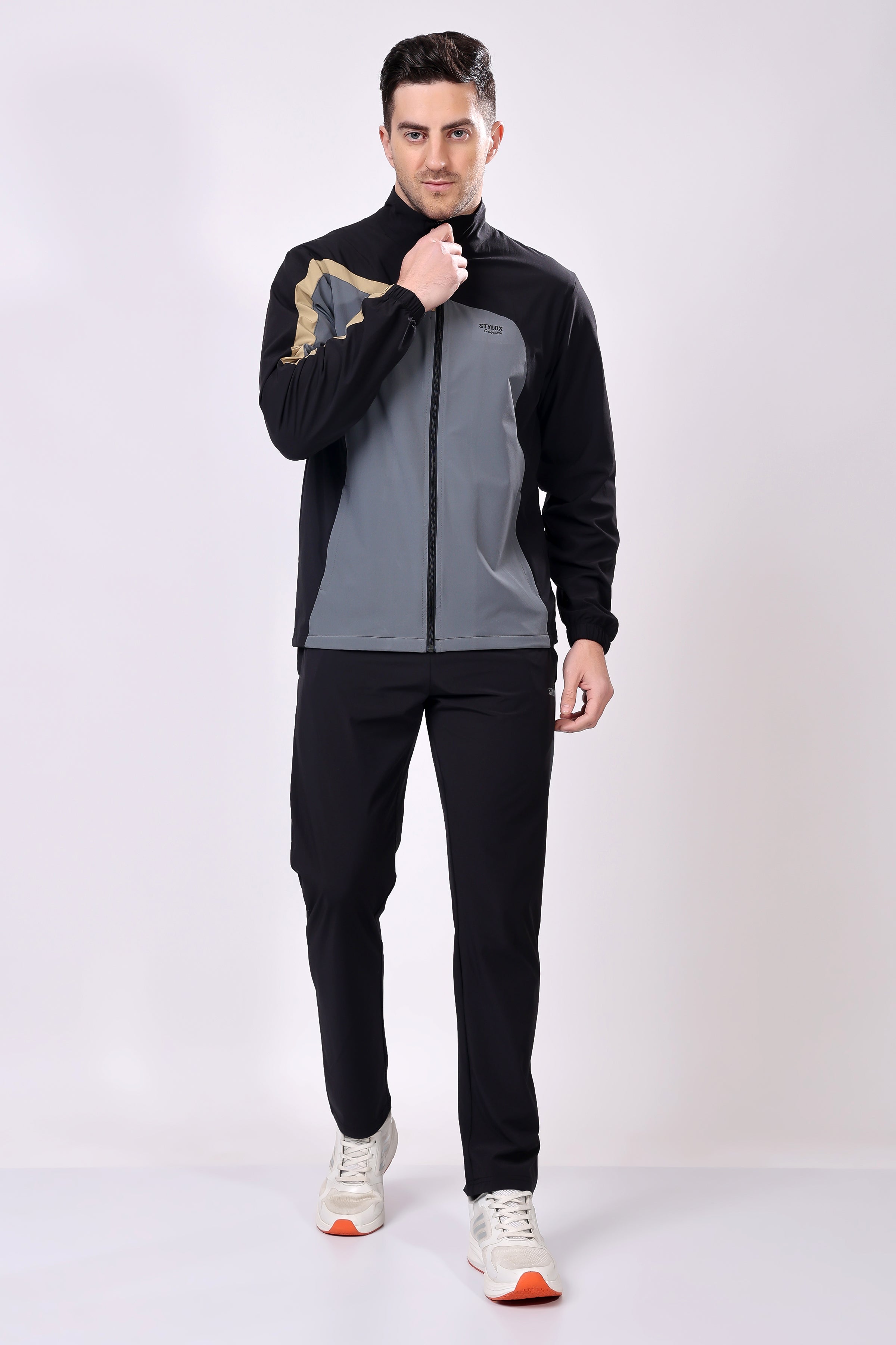 Stylox Men’s Colorblock Tracksuit | Full Zip High Neck Jacket & Jogger Pants Set | Lightweight Polyester Activewear for Gym, Training & Casual Wear