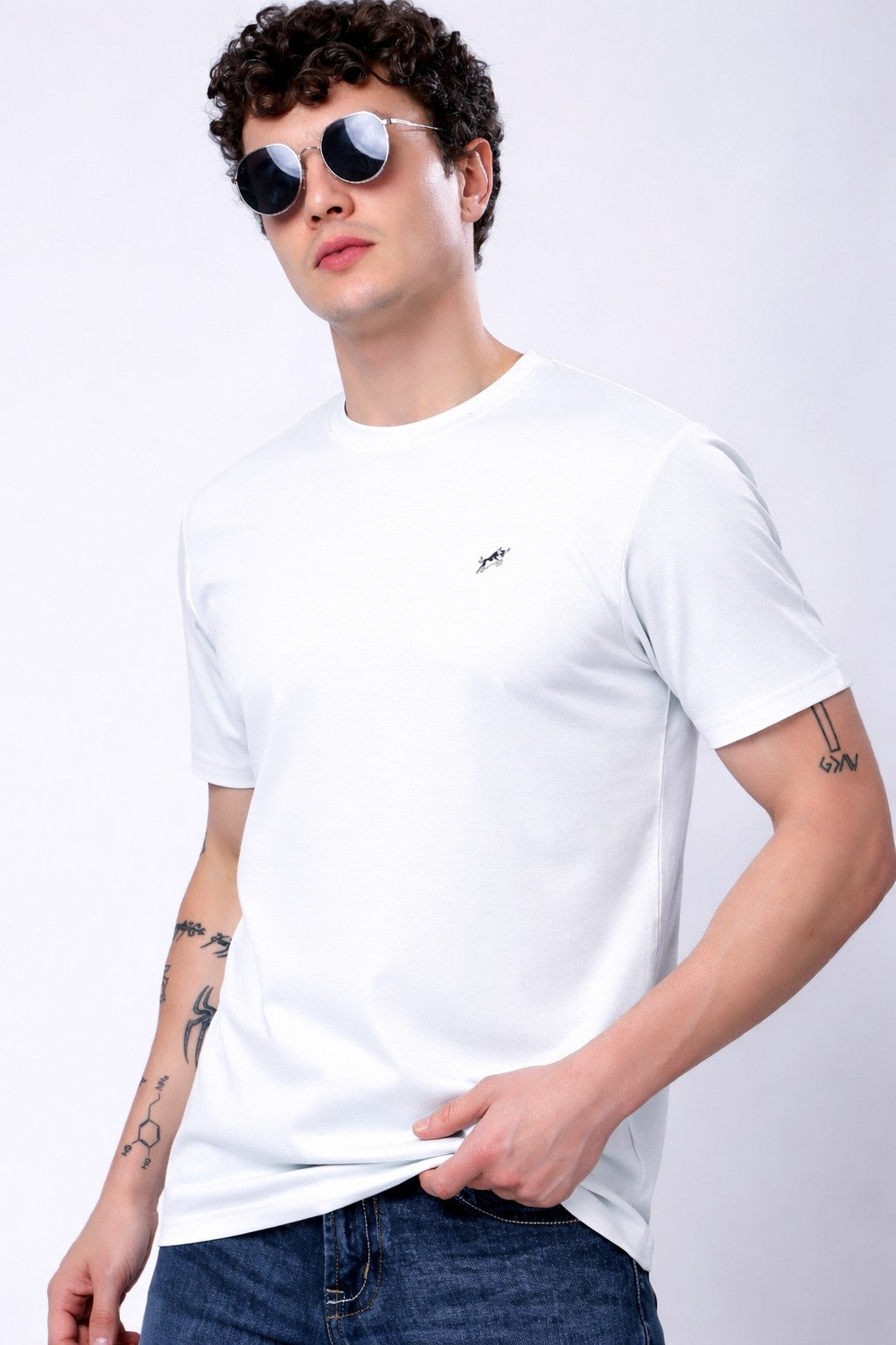 Stylox Men’s Regular Fit Round Neck Half Sleeve Casual Solid T-Shirt–White - Stylox