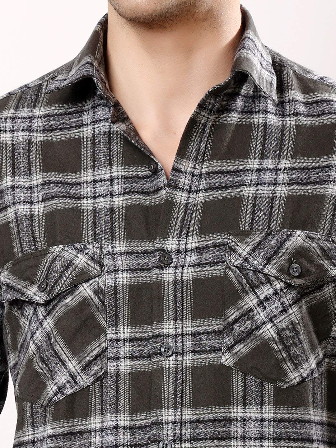 Stylox Men’s Regular Fit Full Sleeve Check Shirt with Double Flap Pockets | Cotton Casual Checkered Shirt