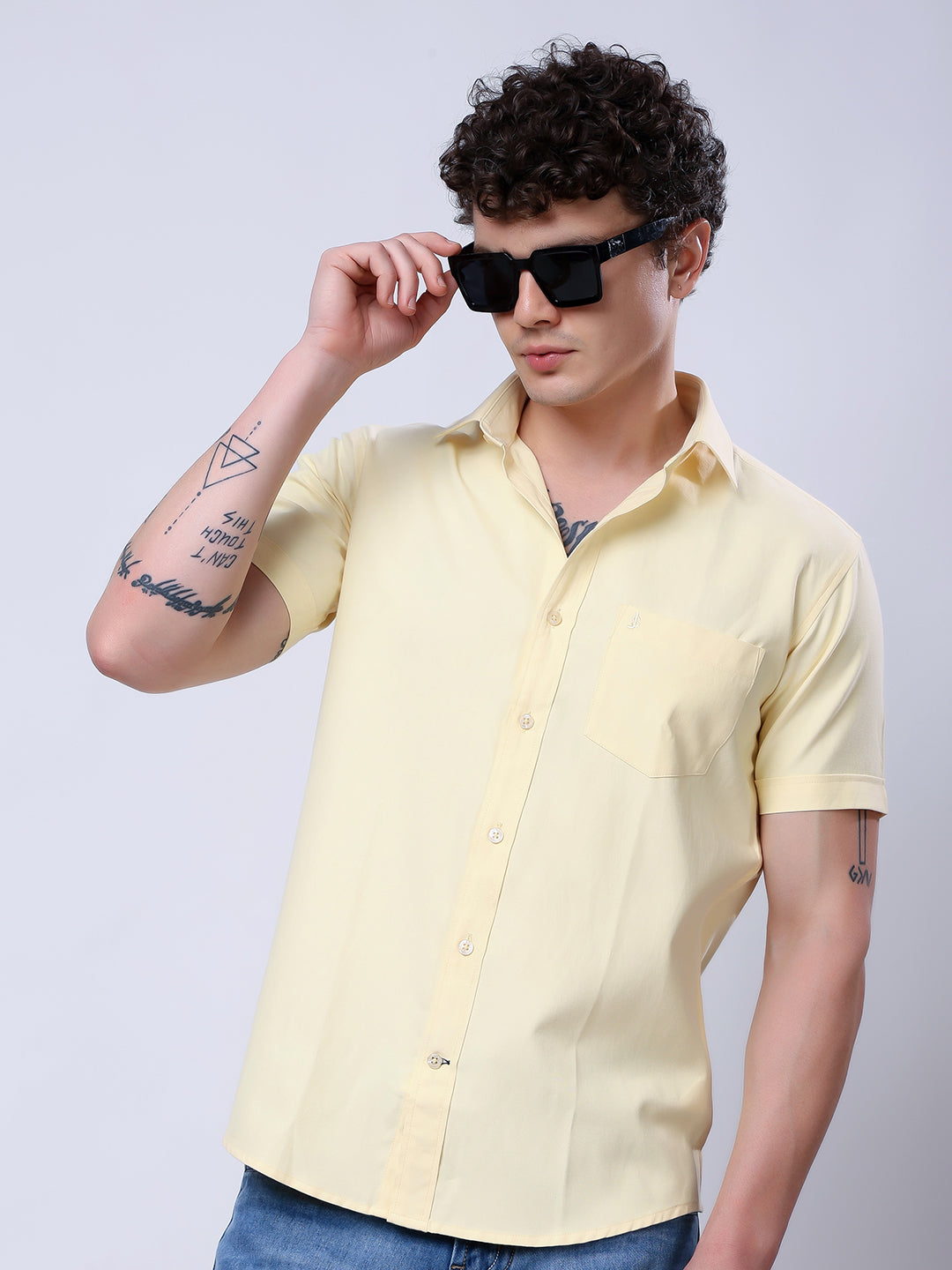 Stylox Men’s Regular Fit Half Sleeve Solid Casual Shirt-Yellow - Stylox