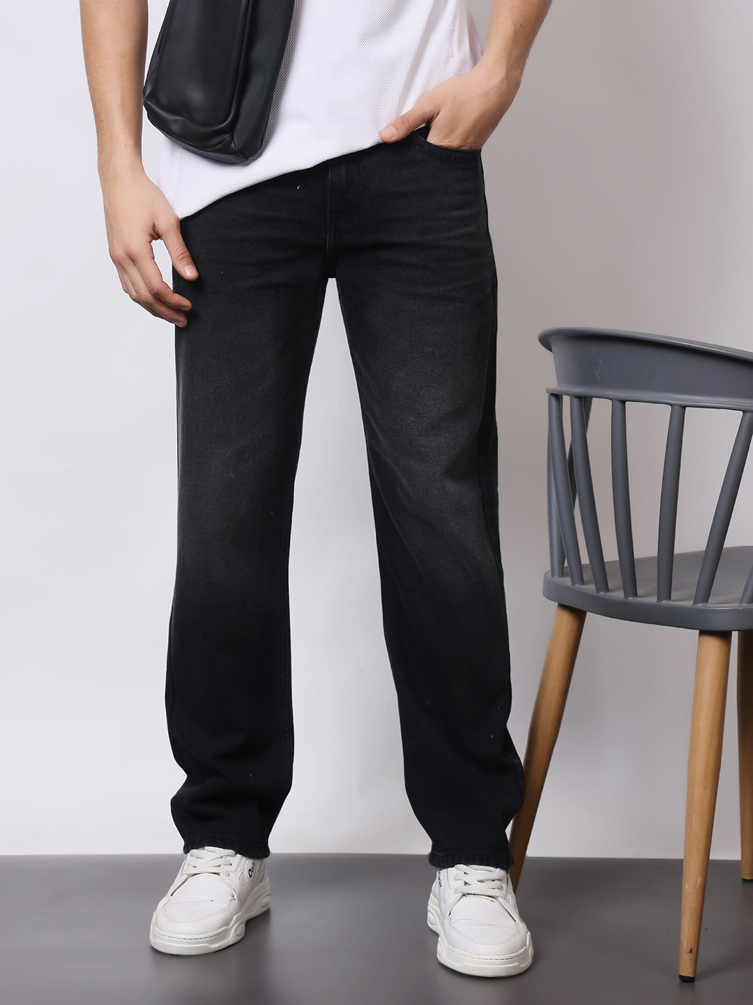 Stylox Men’s Relaxed Fit Dusty Black Jeans | Black Straight Fit Denim for Everyday Casual & Streetwear Style - Stylox