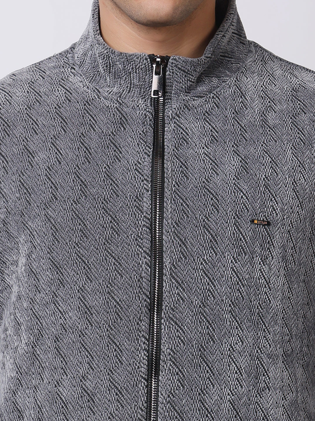 Stylox Men’s Textured Winter Jacket – High-Neck Full-Zip Warm Fleece Jacket for Casual & Daily Wear