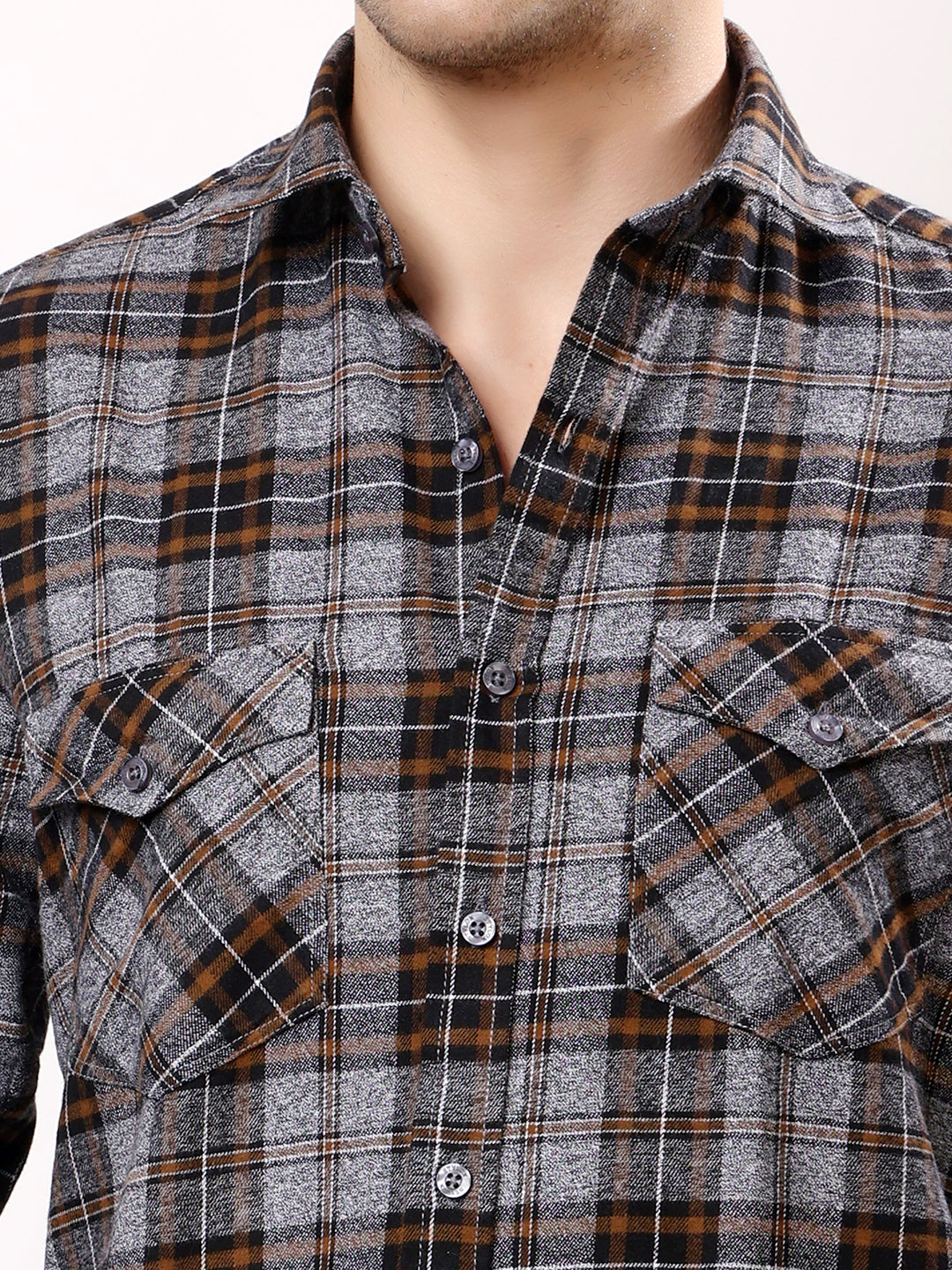 Stylox Men’s Regular Fit Full Sleeve Check Shirt with Double Flap Pockets | Cotton Casual Checkered Shirt