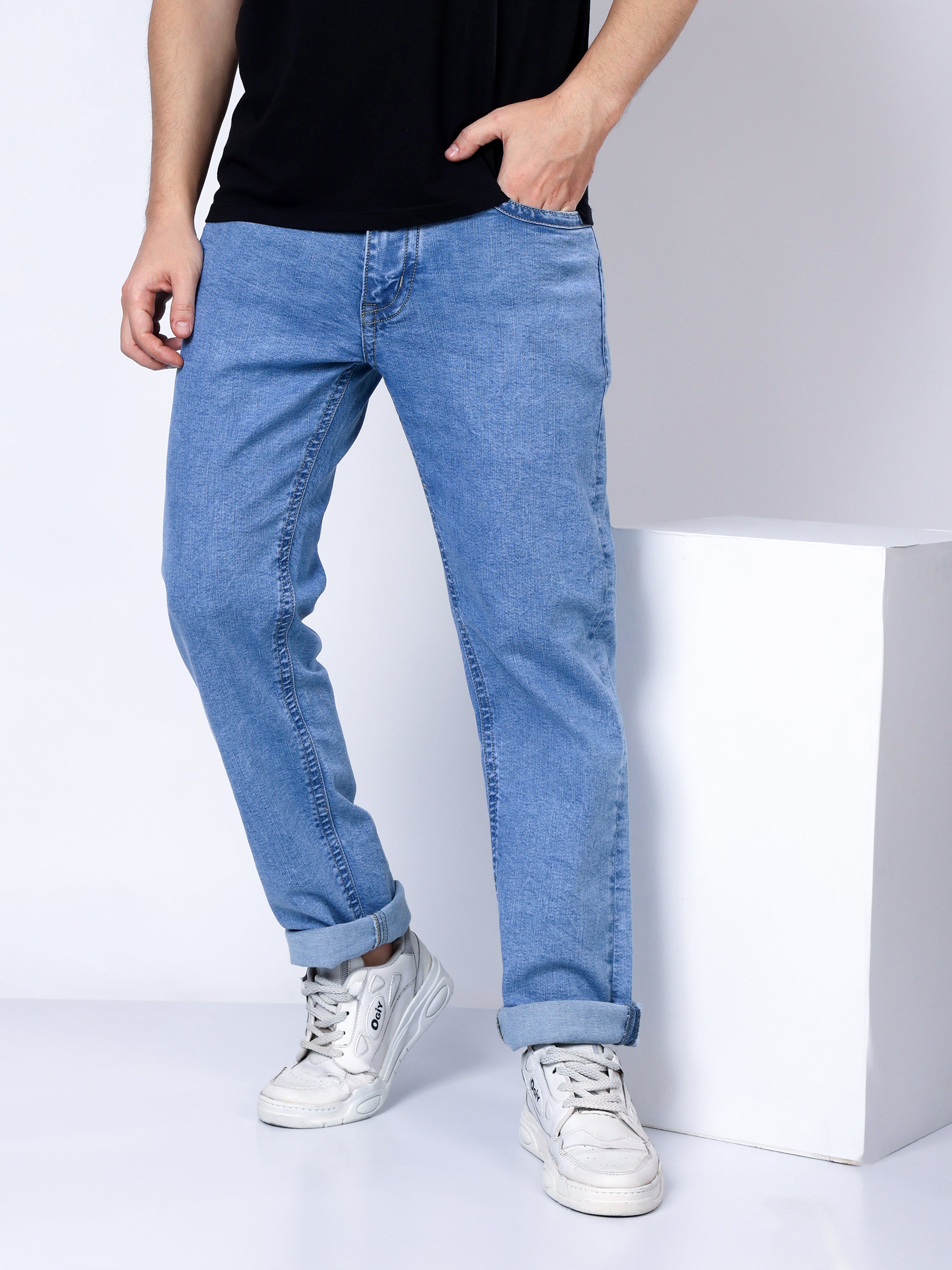 Stylox Men’s Slim Fit Stretchable Greenish Blue Denim Jeans - Stylox