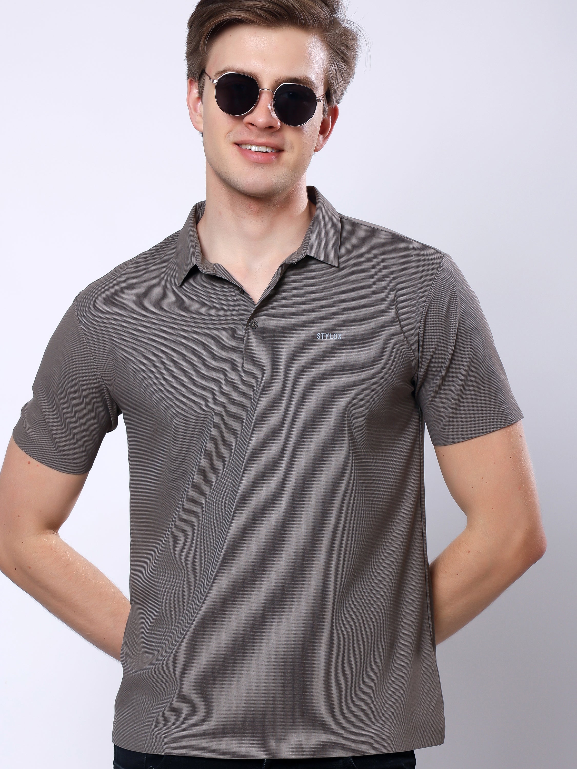 Stylox Men’s Premium Regular Fit Stretchable Polo T-Shirt-Arm Taupe - Stylox
