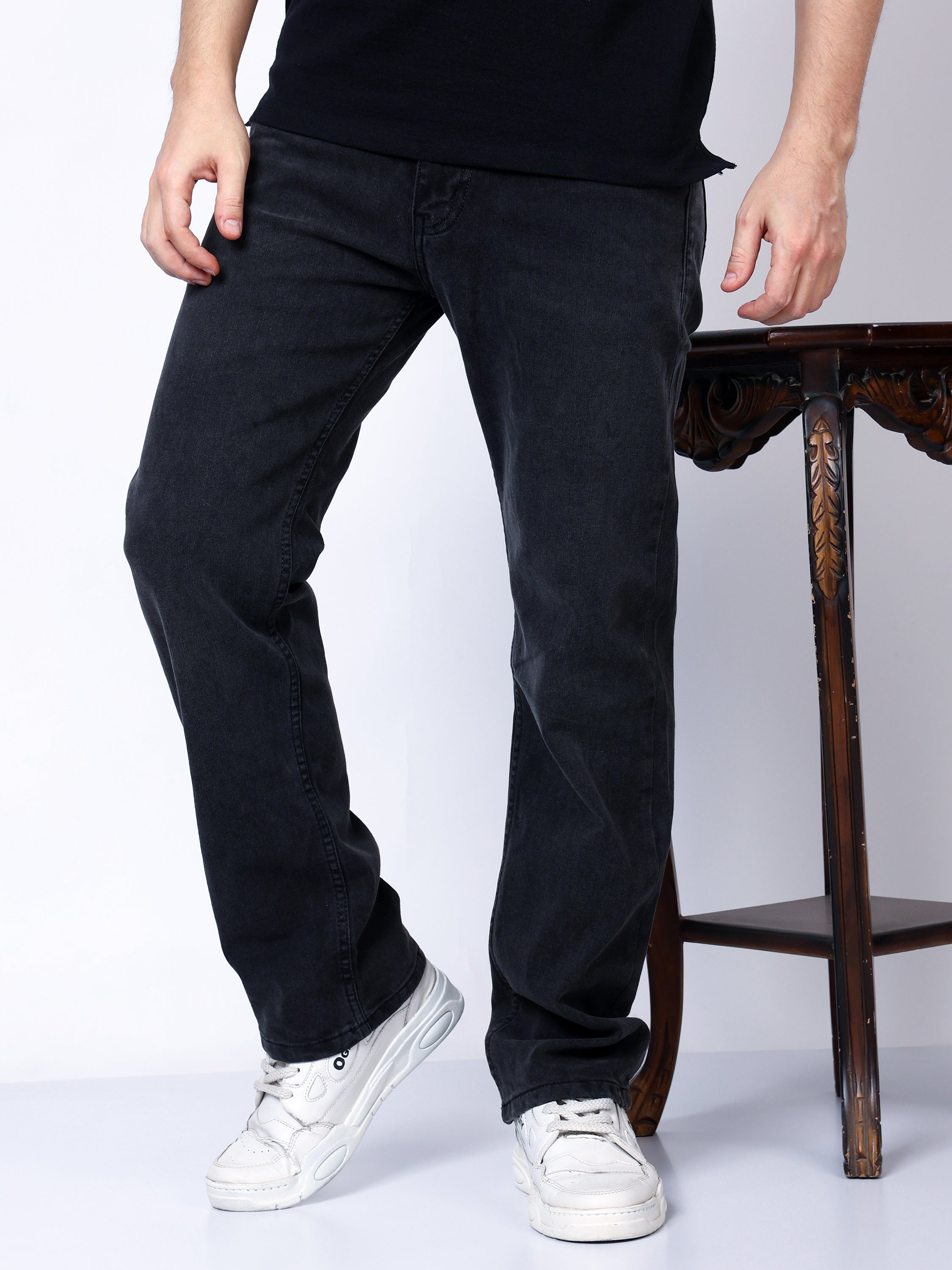 Stylox Men’s Mid-Rise Comfort Fit Stretchable Dark Grey Denim Jeans - Stylox