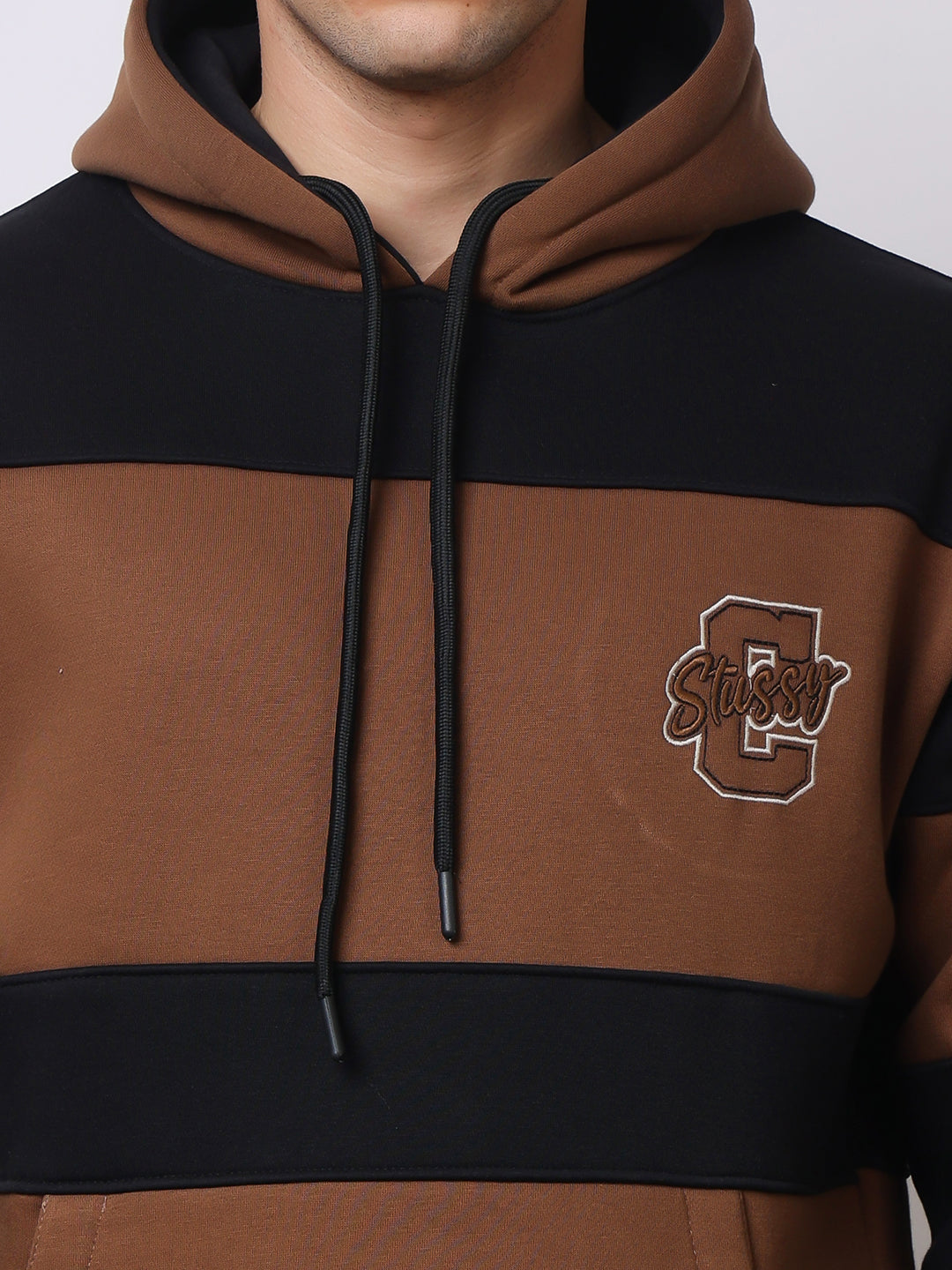 Stylox Men’s Premium Colorblock Hoodie – Brown & Black Stylish Winter Wear | Warm Fleece Hoodie with Kangaroo Pocket
