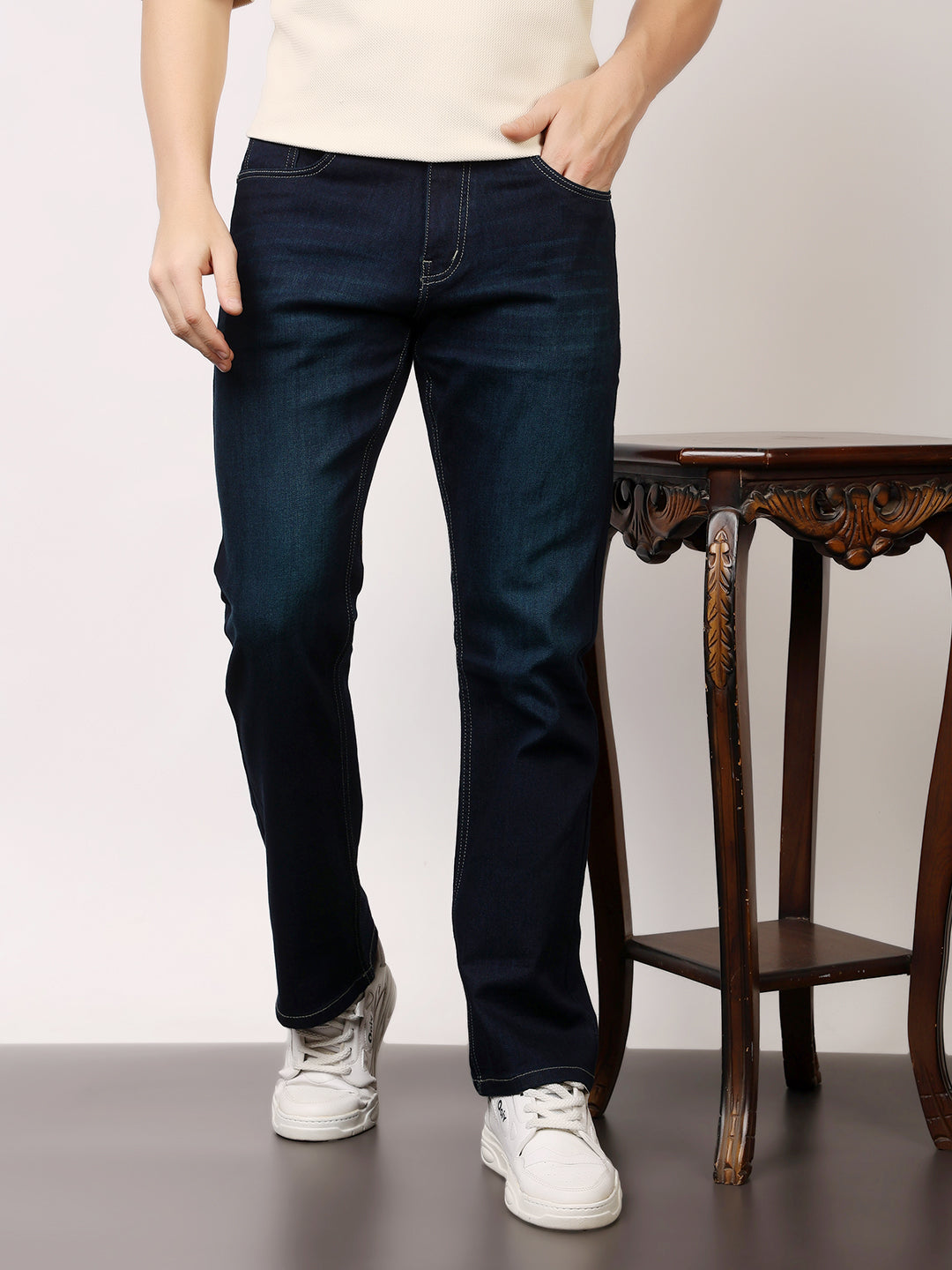 Stylox Men’s Bootcut Fit Solid Jeans | Classic Denim Mid-Rise Casual Wear for Men|J-08