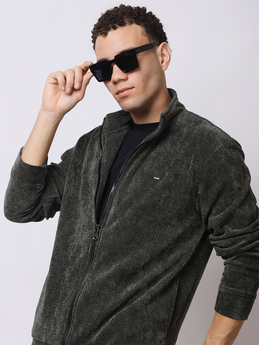 Stylox Men’s Textured Winter Jacket – High-Neck Full-Zip Warm Fleece Jacket for Casual & Daily Wear