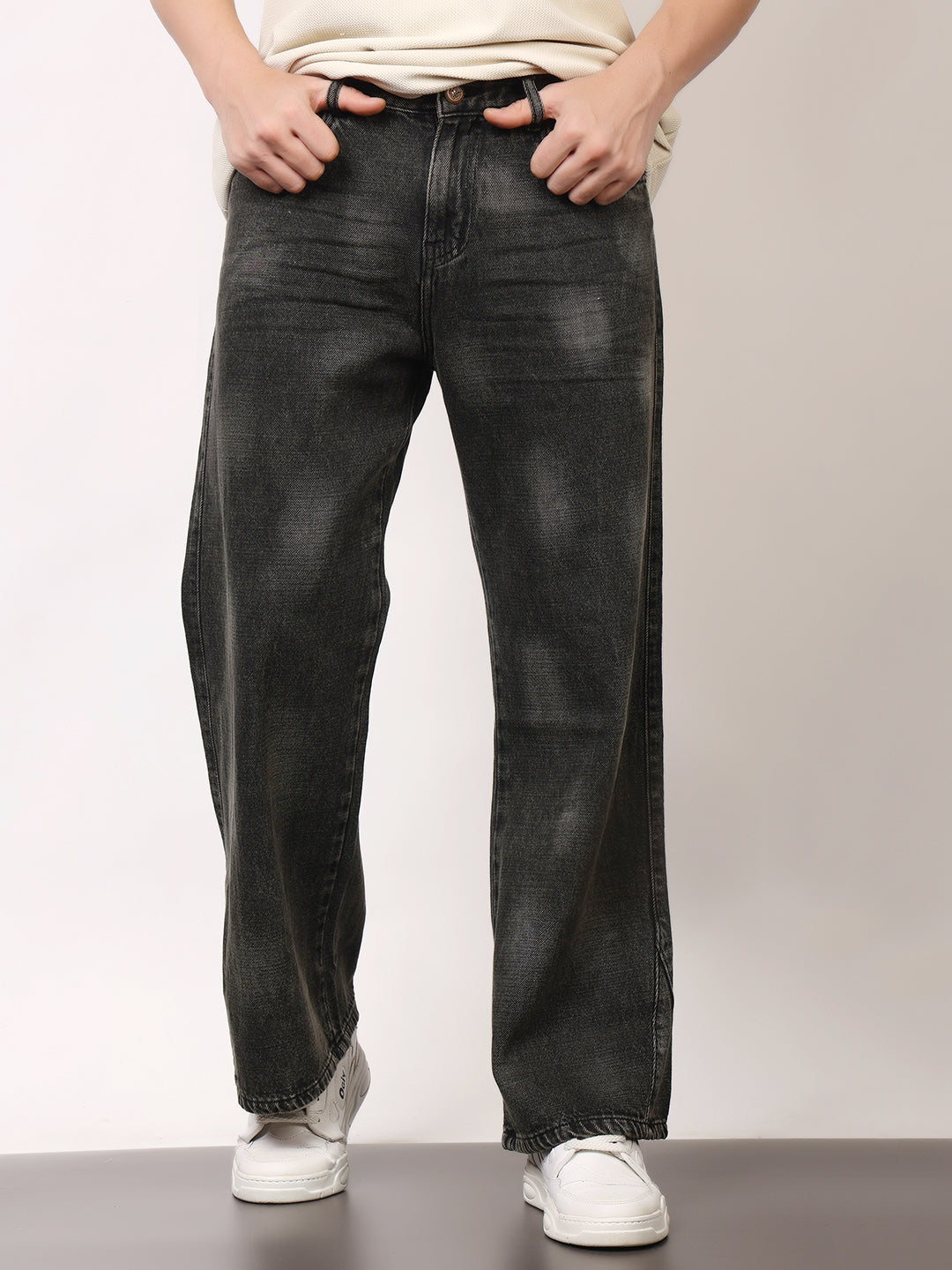 Stylox Men’s Washed Stretchable Baggy Fit Jeans – Loose Fit Vintage Denim for Casual & Streetwear