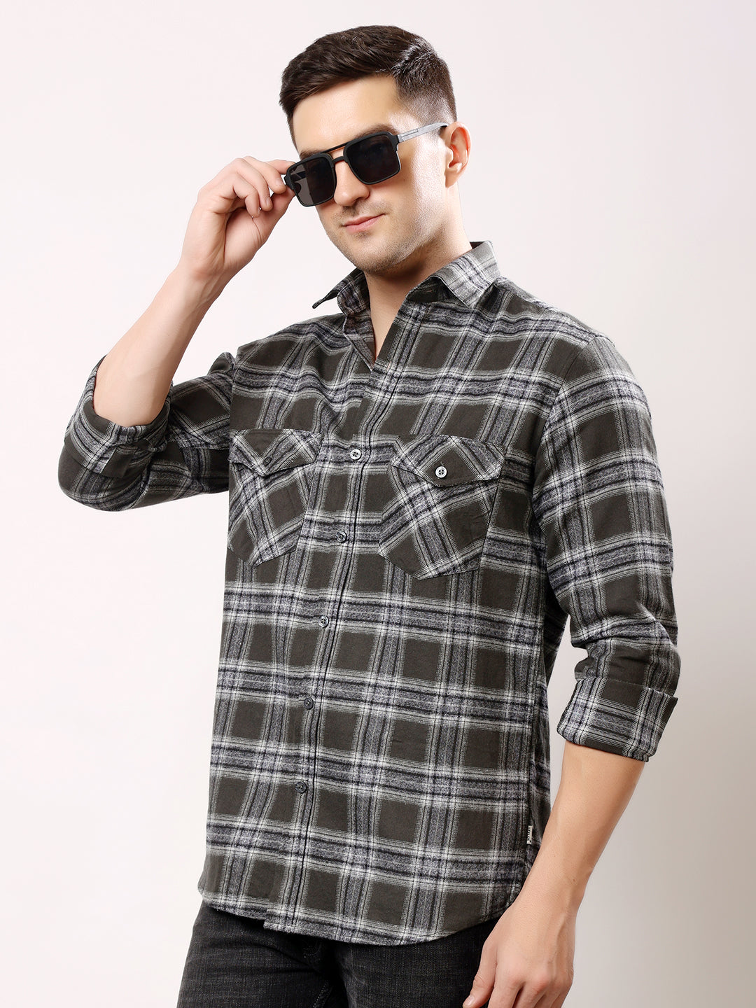 Stylox Men’s Regular Fit Full Sleeve Check Shirt with Double Flap Pockets | Cotton Casual Checkered Shirt