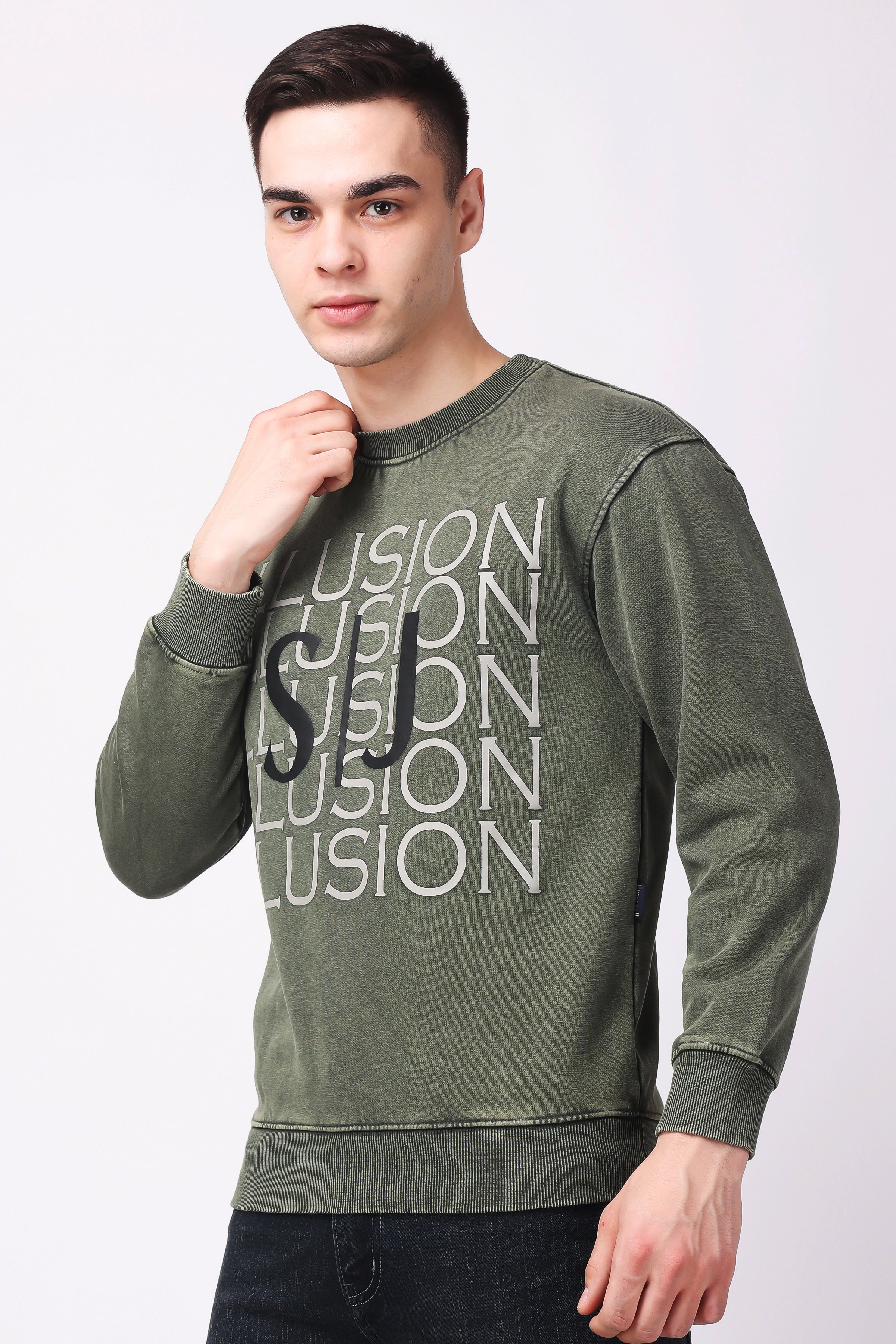 STYLOX ACID WASH Printed CREW NECK SWEATSHIRT