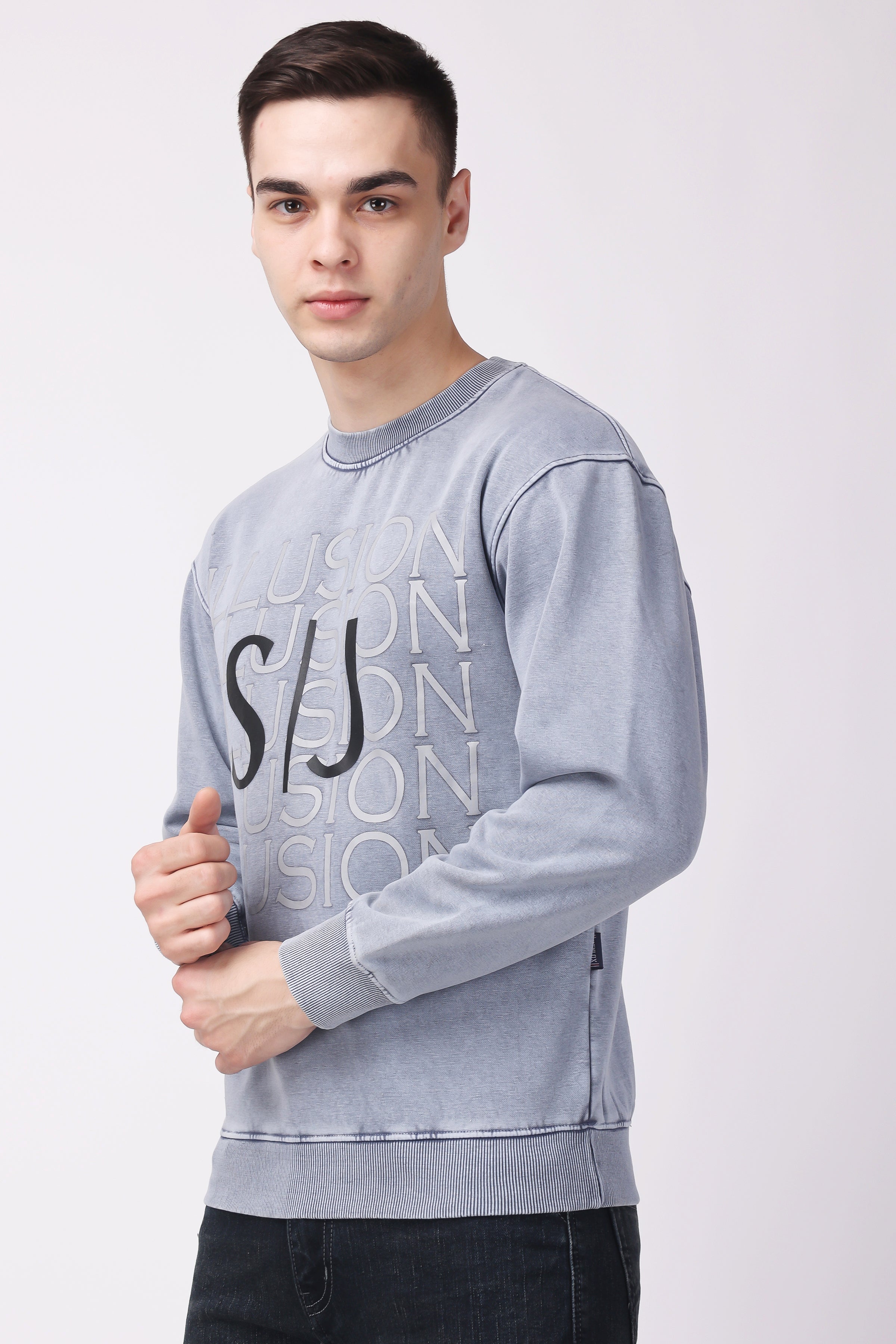 STYLOX ACID WASH Printed CREW NECK SWEATSHIRT