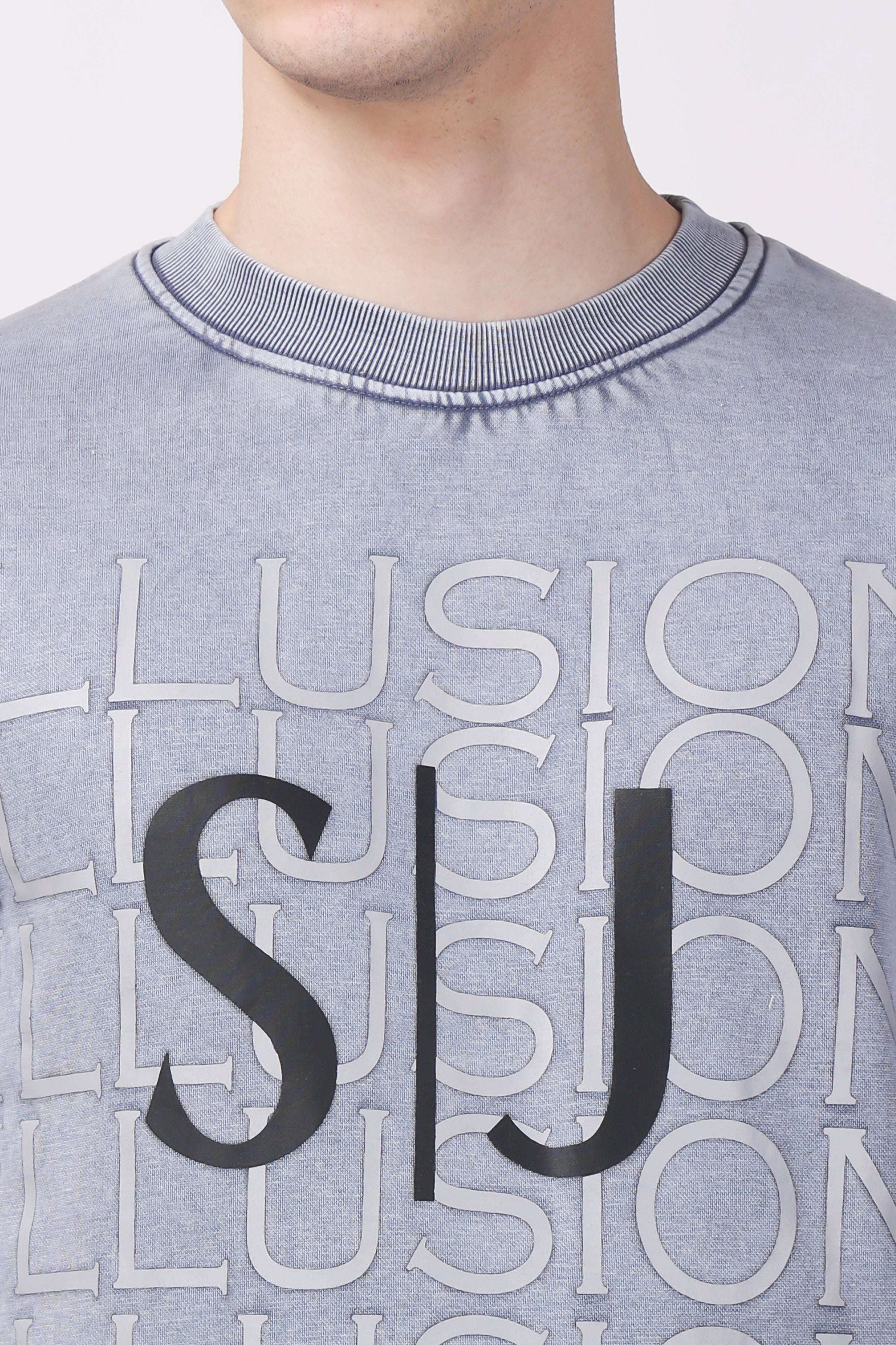 STYLOX ACID WASH Printed CREW NECK SWEATSHIRT
