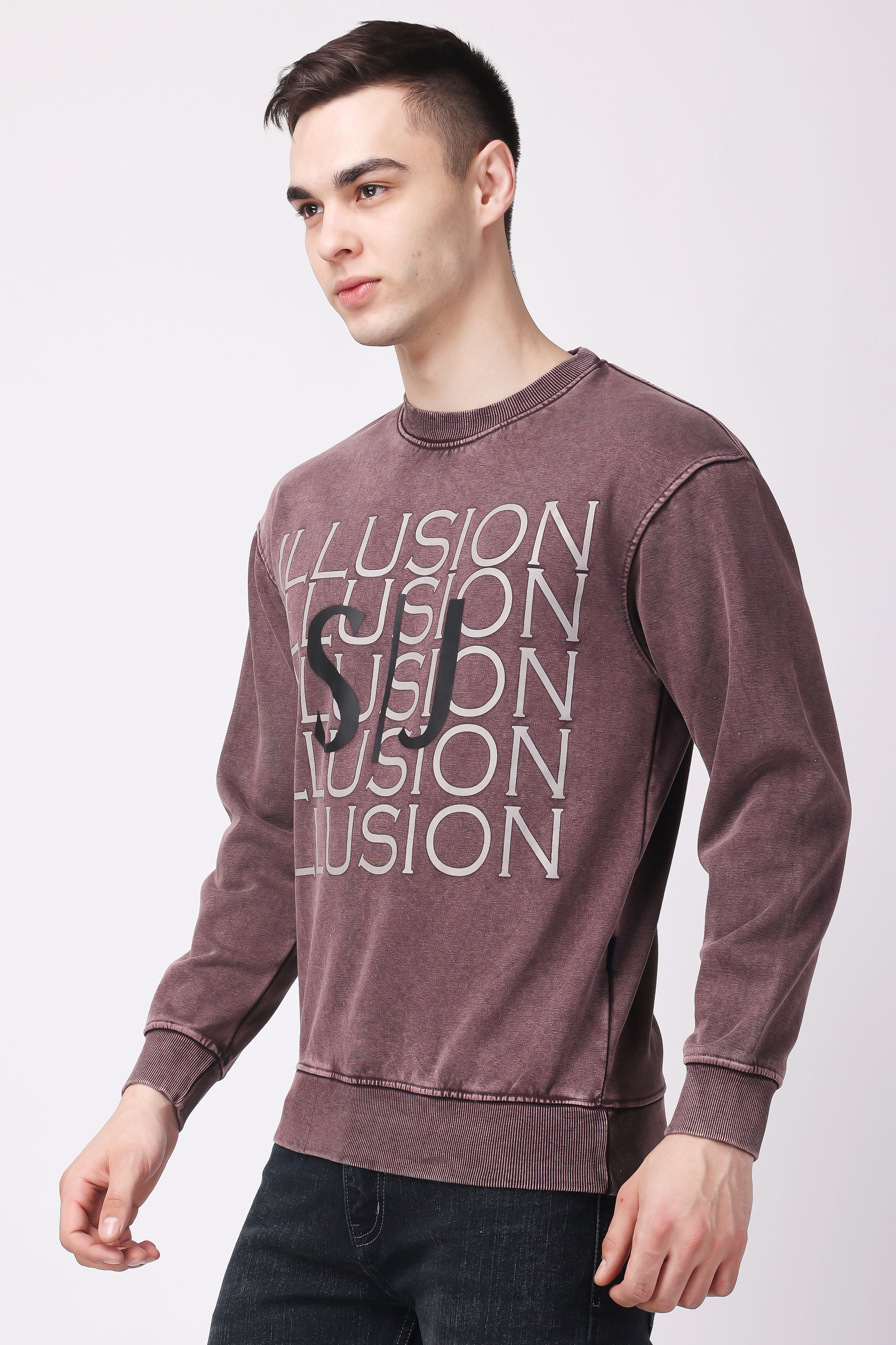 STYLOX ACID WASH Printed CREW NECK SWEATSHIRT