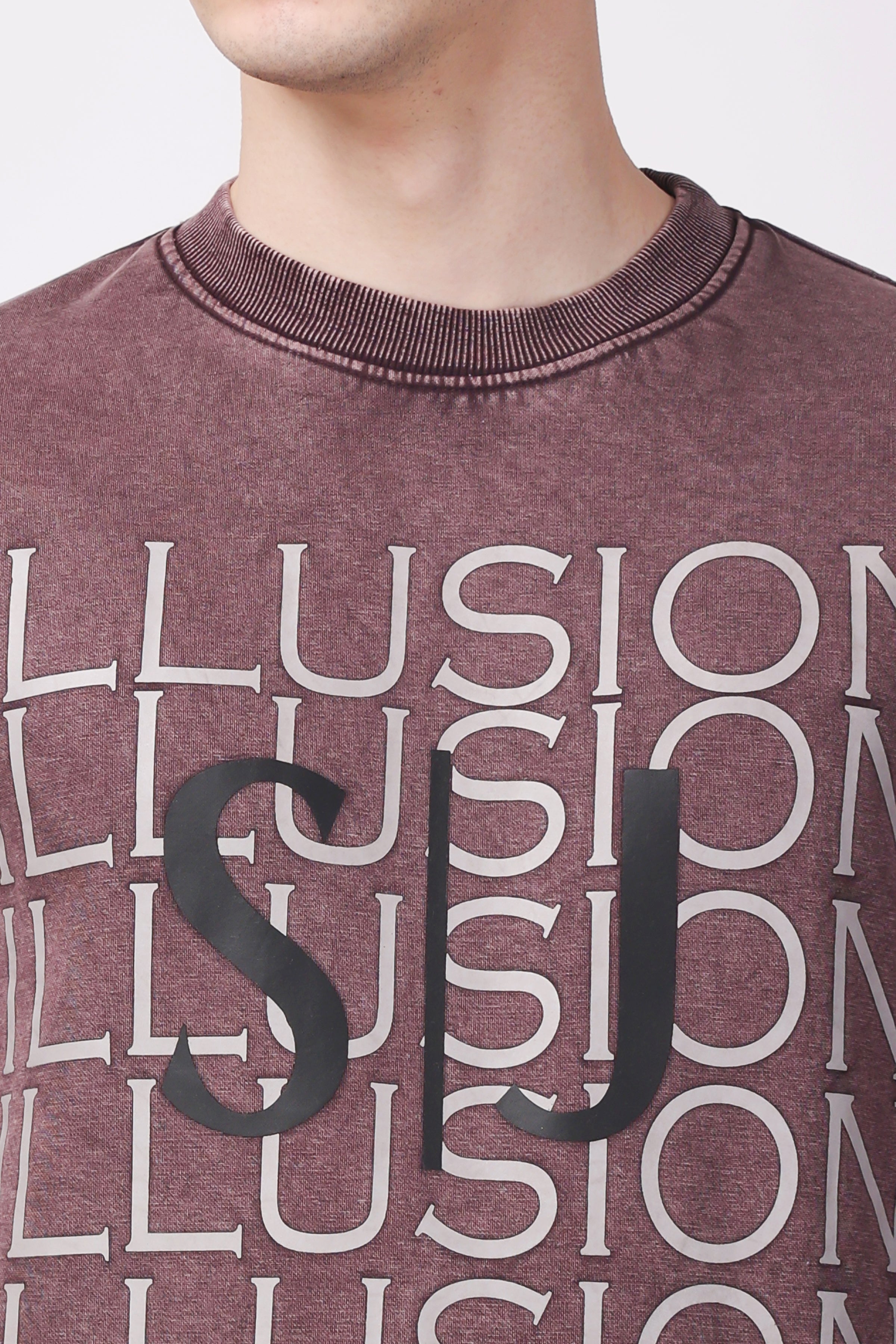 STYLOX ACID WASH Printed CREW NECK SWEATSHIRT