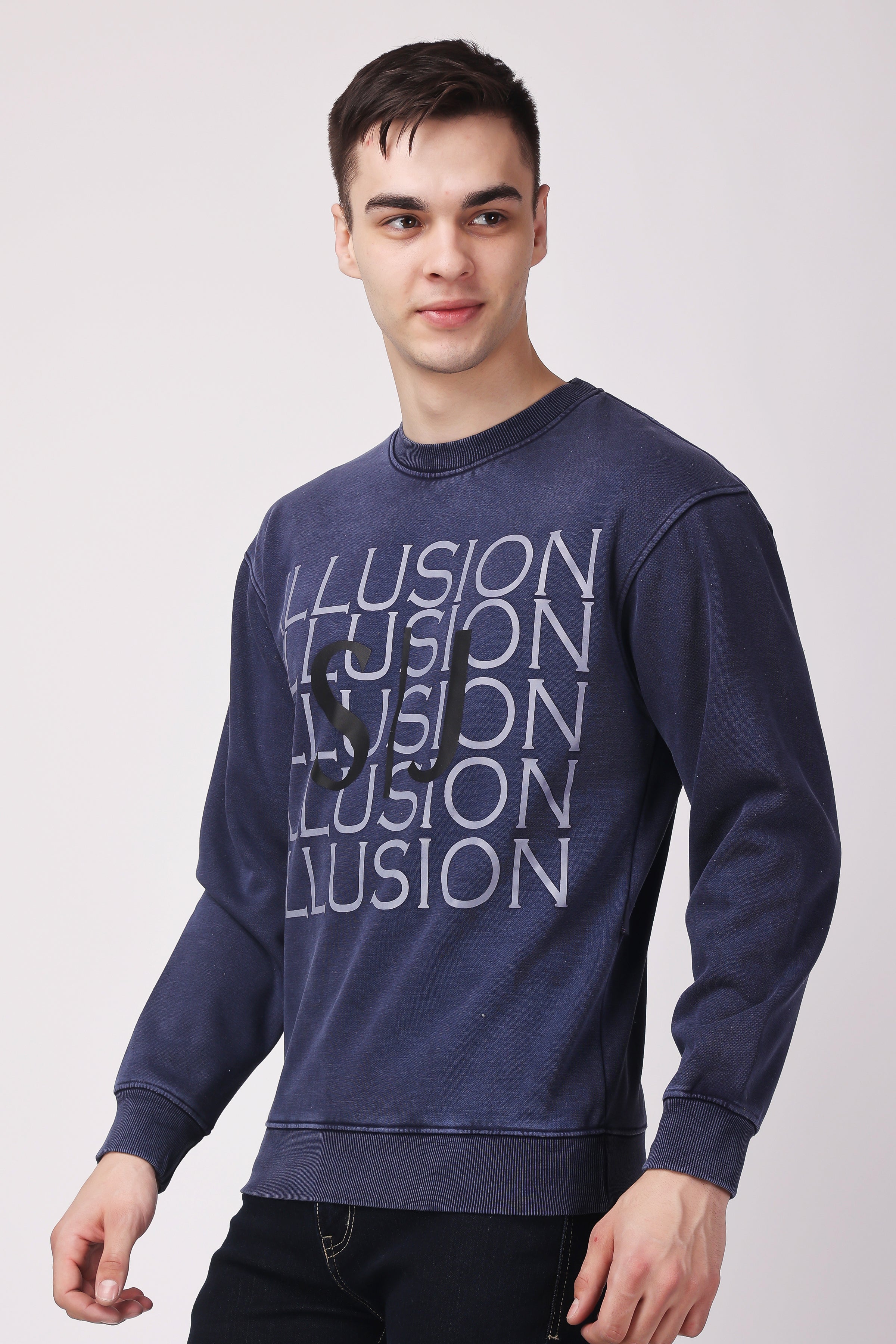 STYLOX ACID WASH Printed CREW NECK SWEATSHIRT