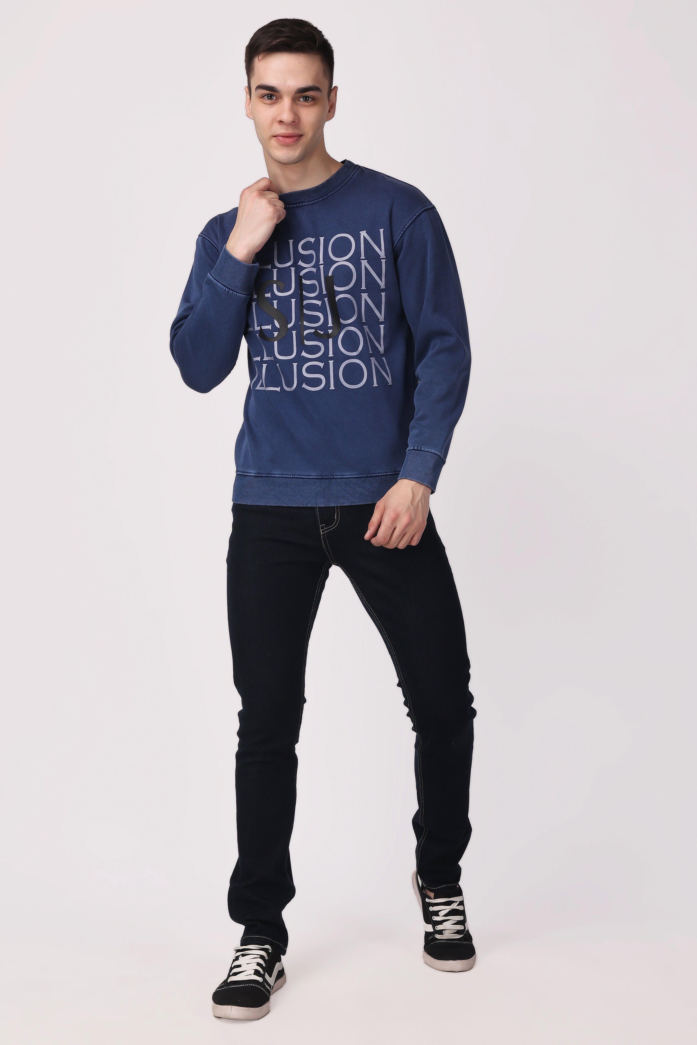 STYLOX ACID WASH Printed CREW NECK SWEATSHIRT