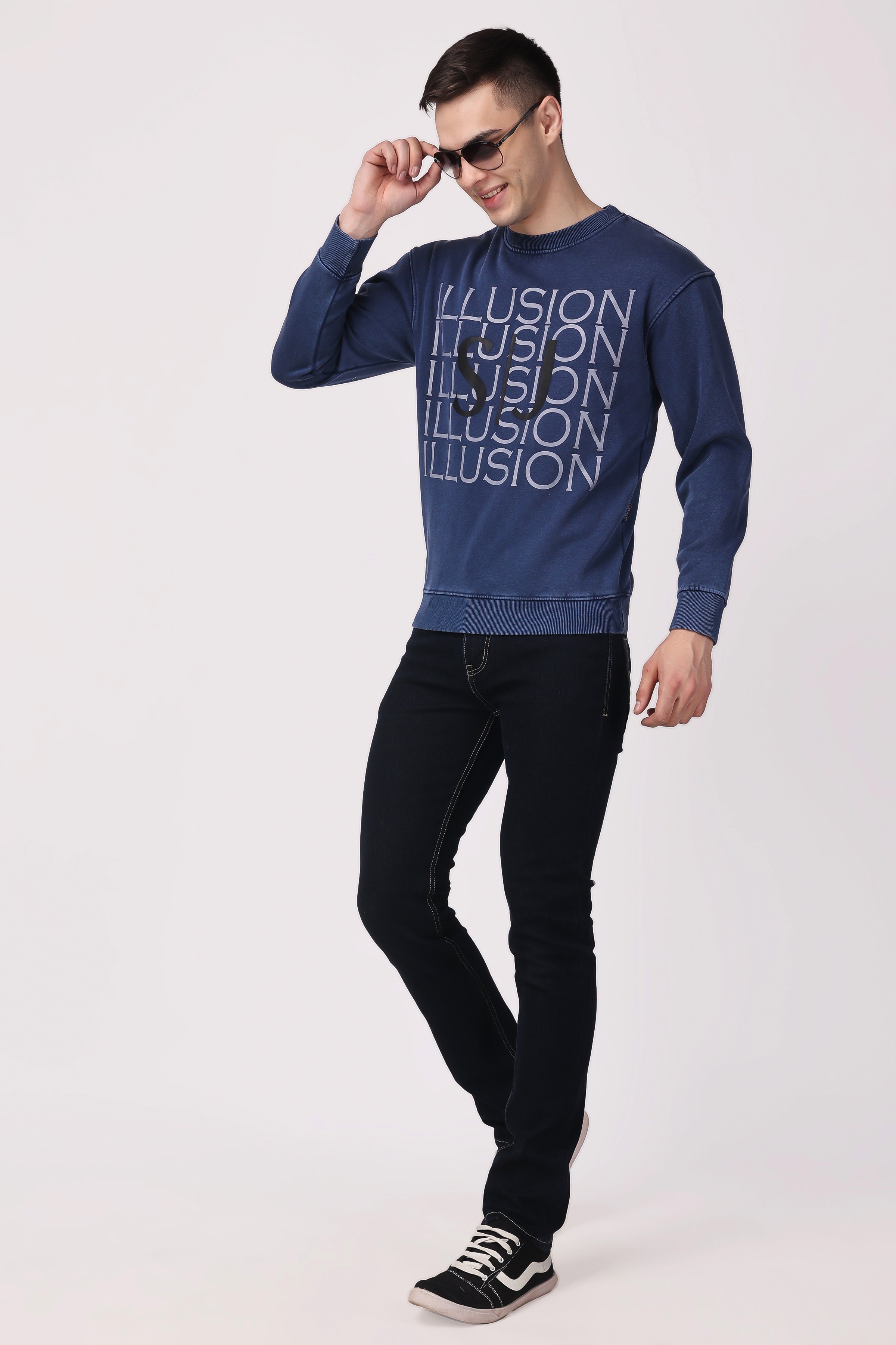 STYLOX ACID WASH Printed CREW NECK SWEATSHIRT