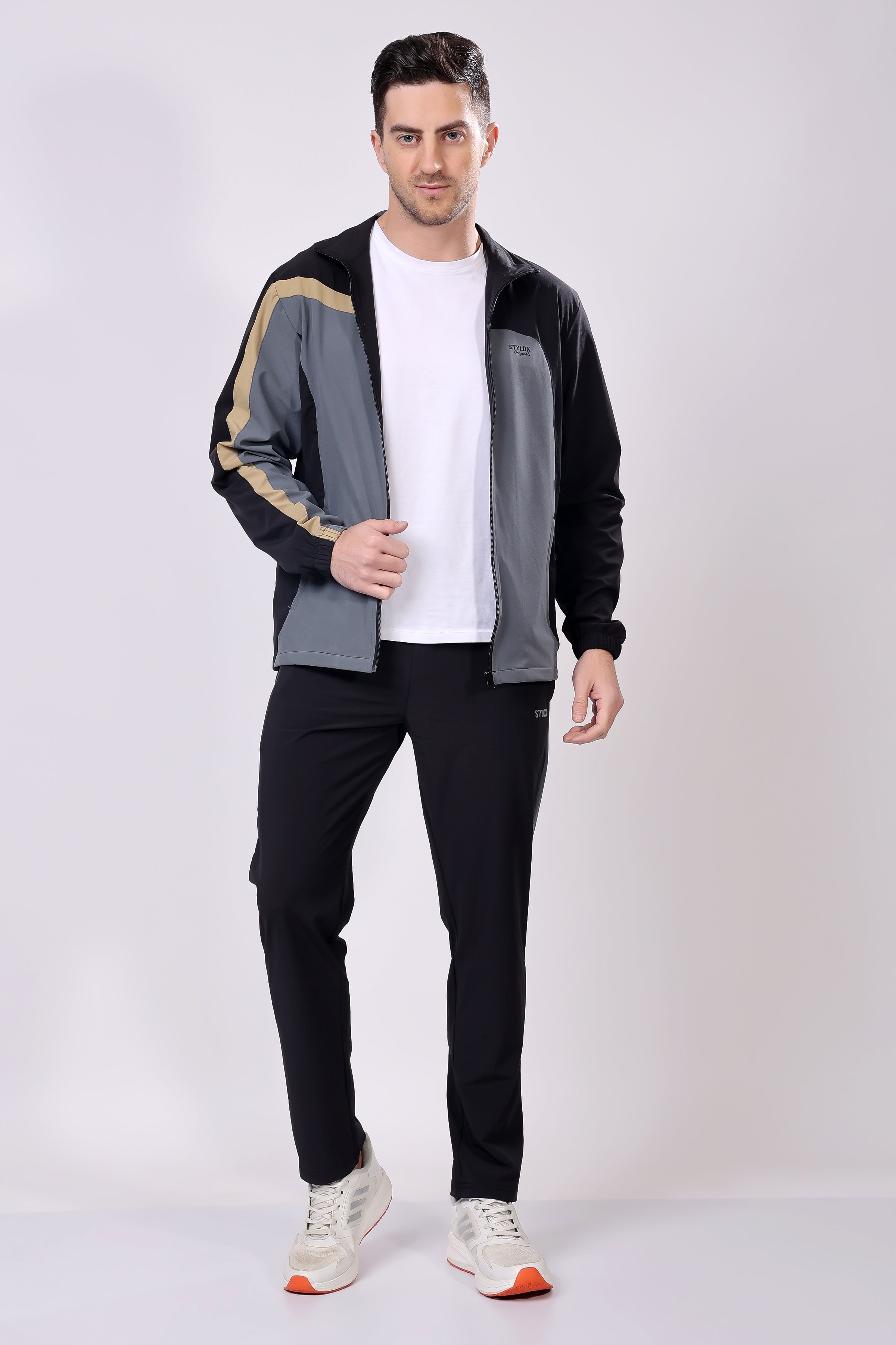 Stylox Men’s Colorblock Tracksuit | Full Zip High Neck Jacket & Jogger Pants Set | Lightweight Polyester Activewear for Gym, Training & Casual Wear