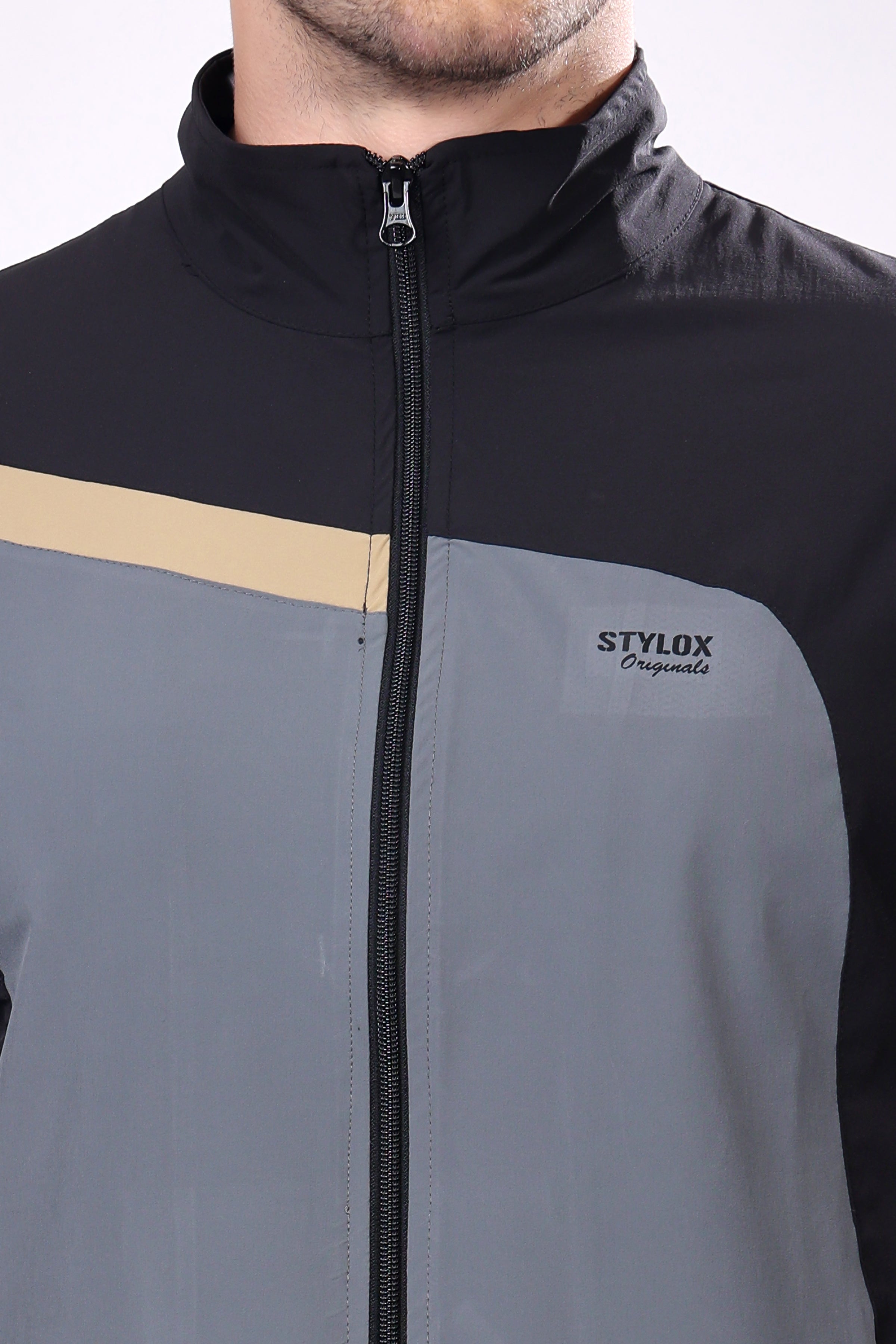 Stylox Men’s Colorblock Tracksuit | Full Zip High Neck Jacket & Jogger Pants Set | Lightweight Polyester Activewear for Gym, Training & Casual Wear