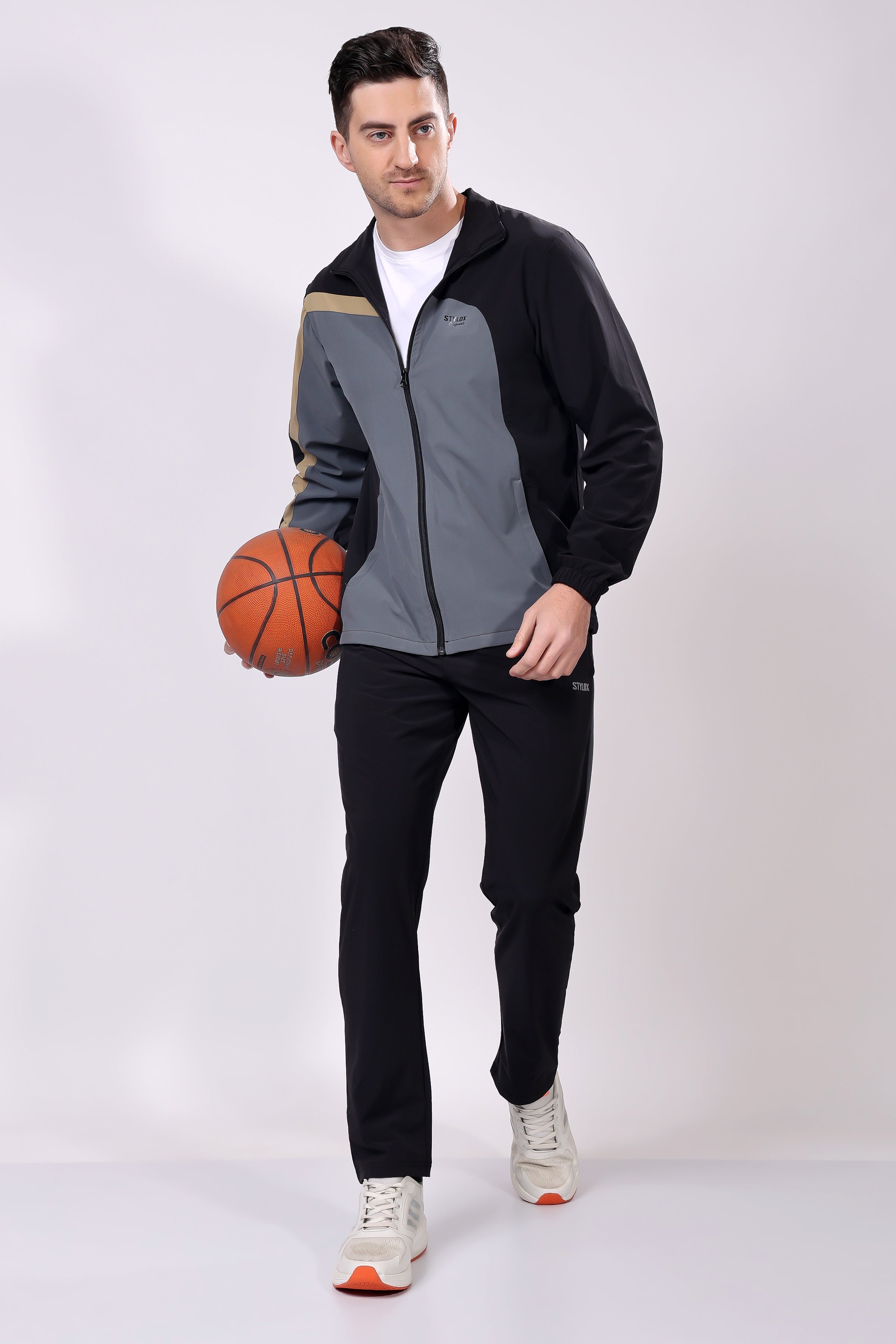 Stylox Men’s Colorblock Tracksuit | Full Zip High Neck Jacket & Jogger Pants Set | Lightweight Polyester Activewear for Gym, Training & Casual Wear