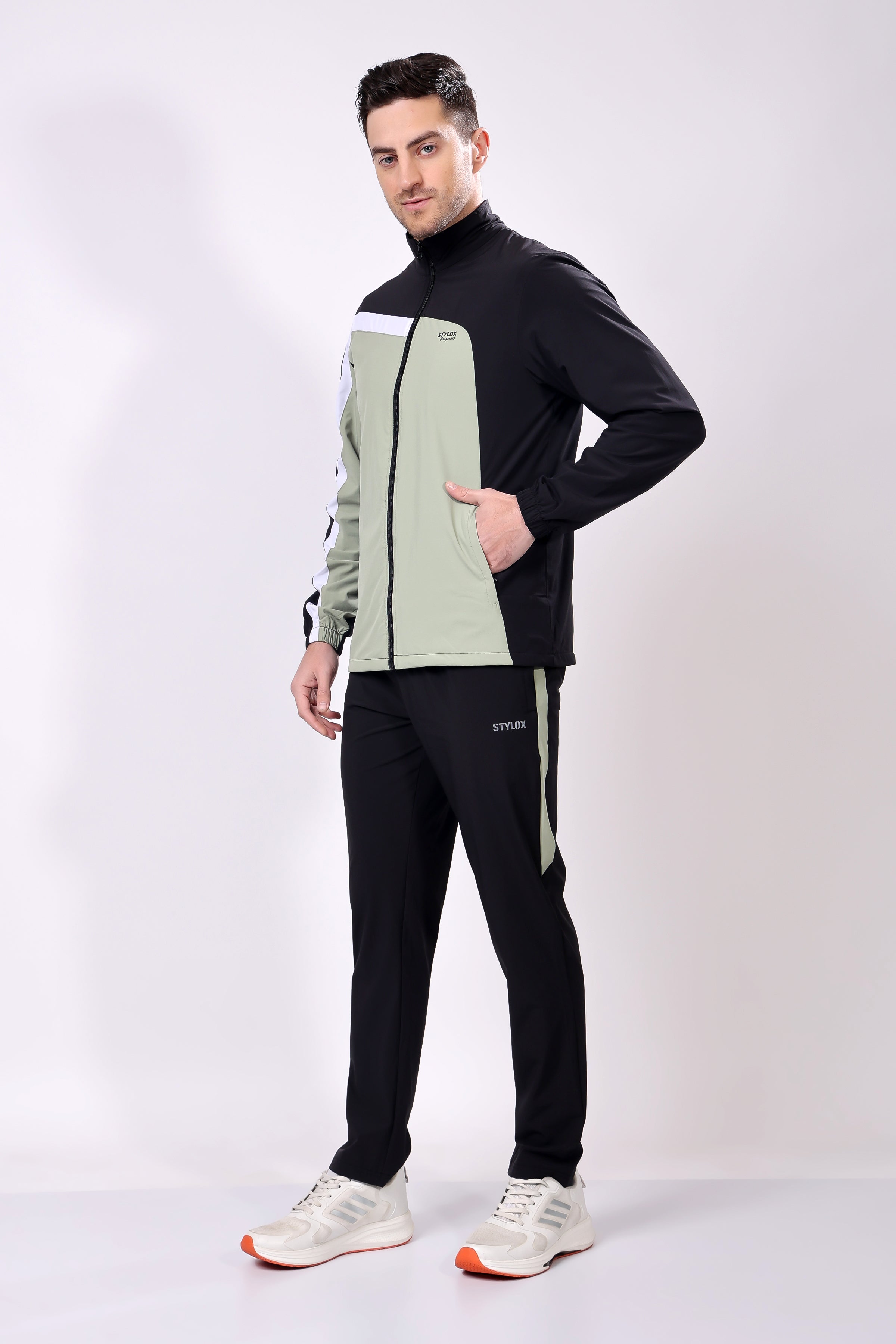Stylox Men’s Colorblock Tracksuit | Full Zip High Neck Jacket & Jogger Pants Set | Lightweight Polyester Activewear for Gym, Training & Casual Wear