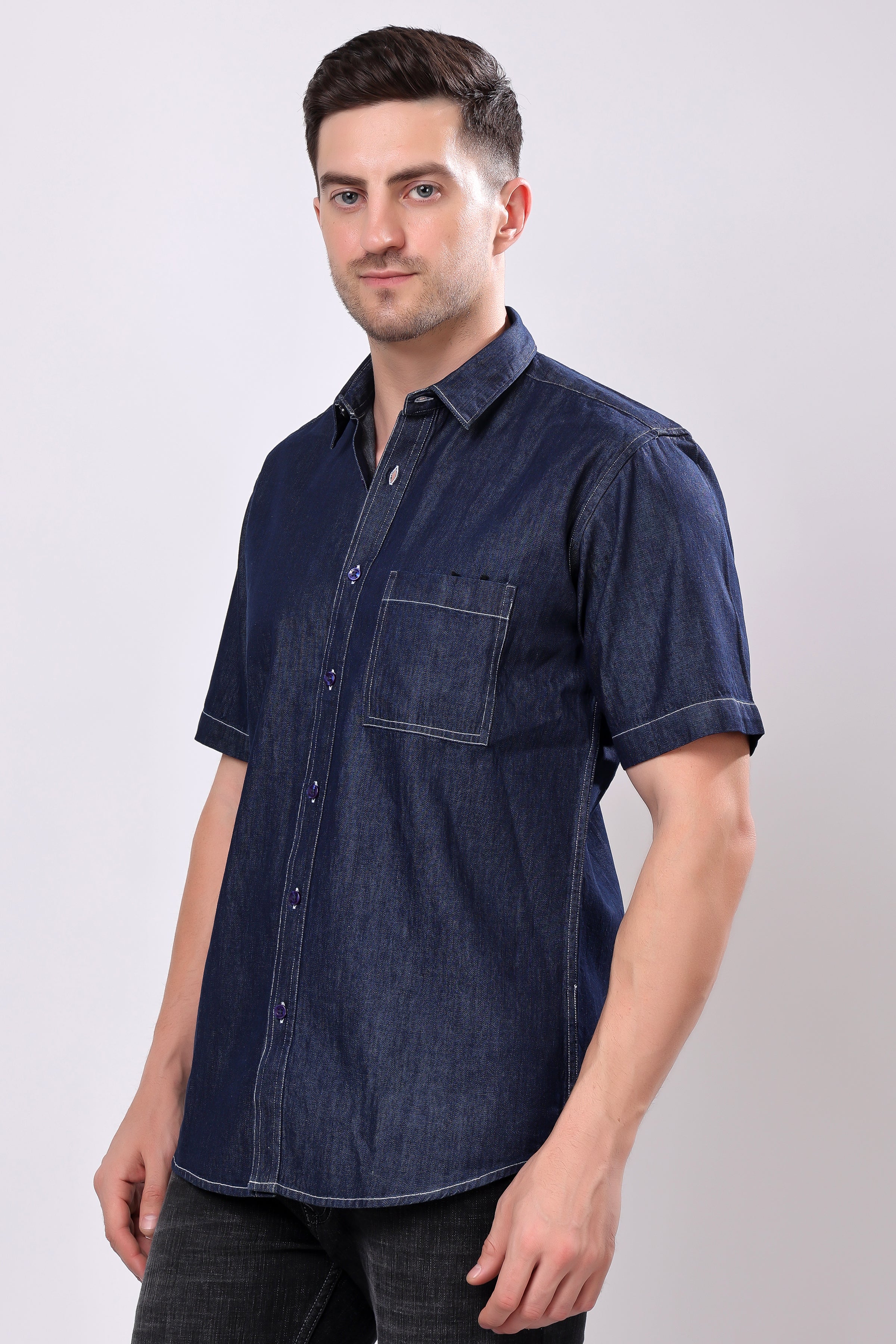 Stylox Men’s Denim Half Sleeve Casual Shirt – Classic Style & Comfortable Fit