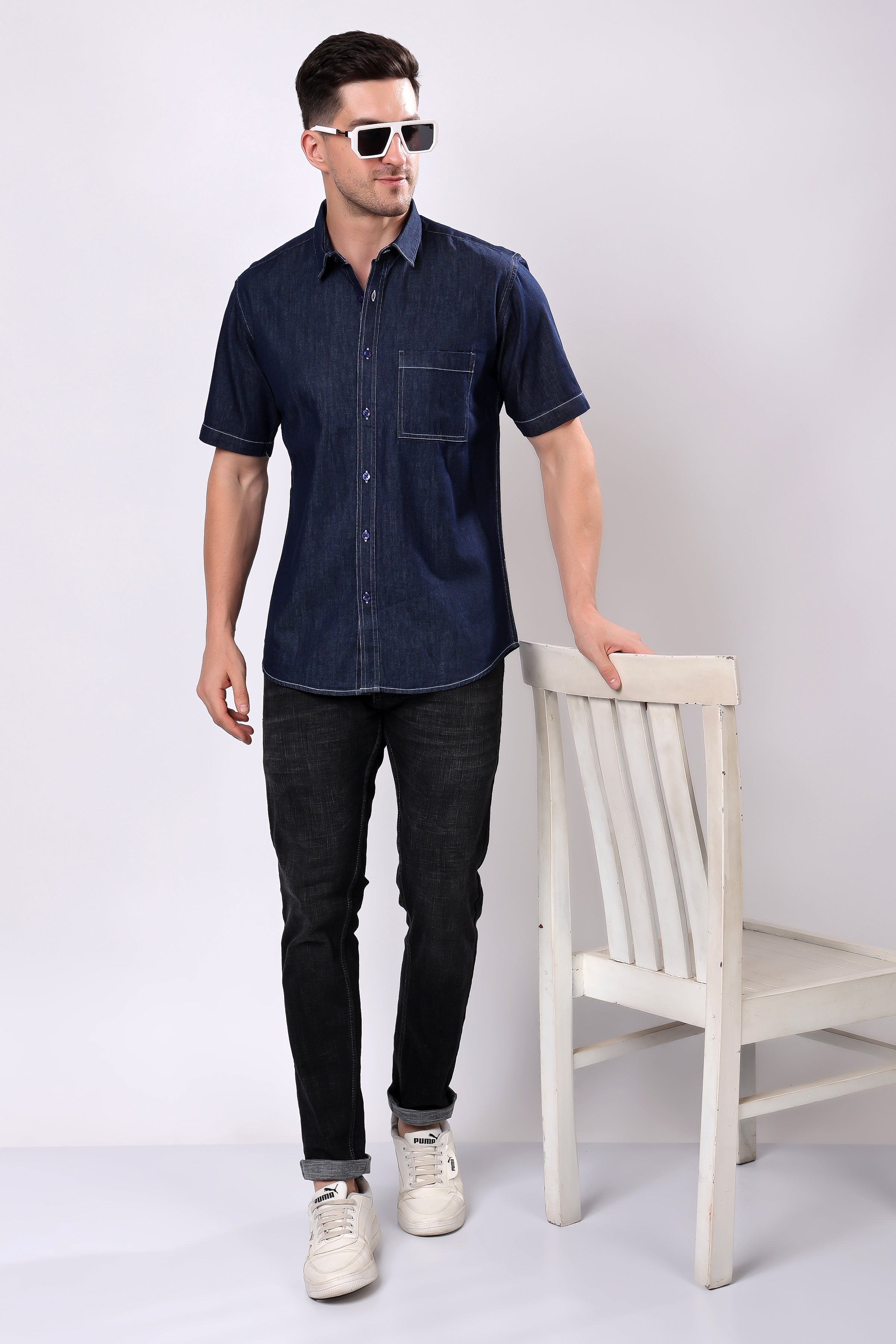 Stylox Men’s Denim Half Sleeve Casual Shirt – Classic Style & Comfortable Fit