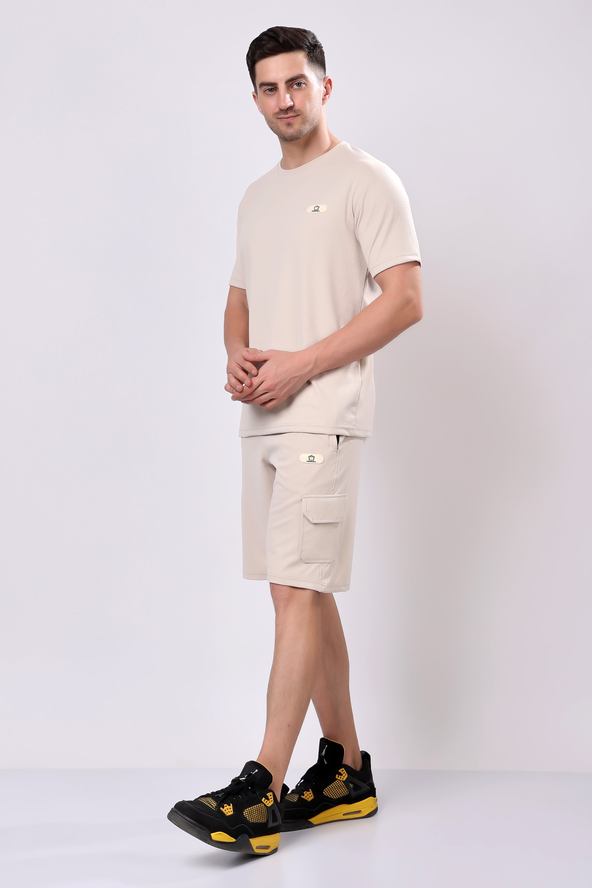 Stylox Men’s Solid Co-ord Set | Round Neck Half Sleeve T-Shirt & Cargo Shorts Set | Premium Cotton Blend Summer Outfit for Casual Wear
