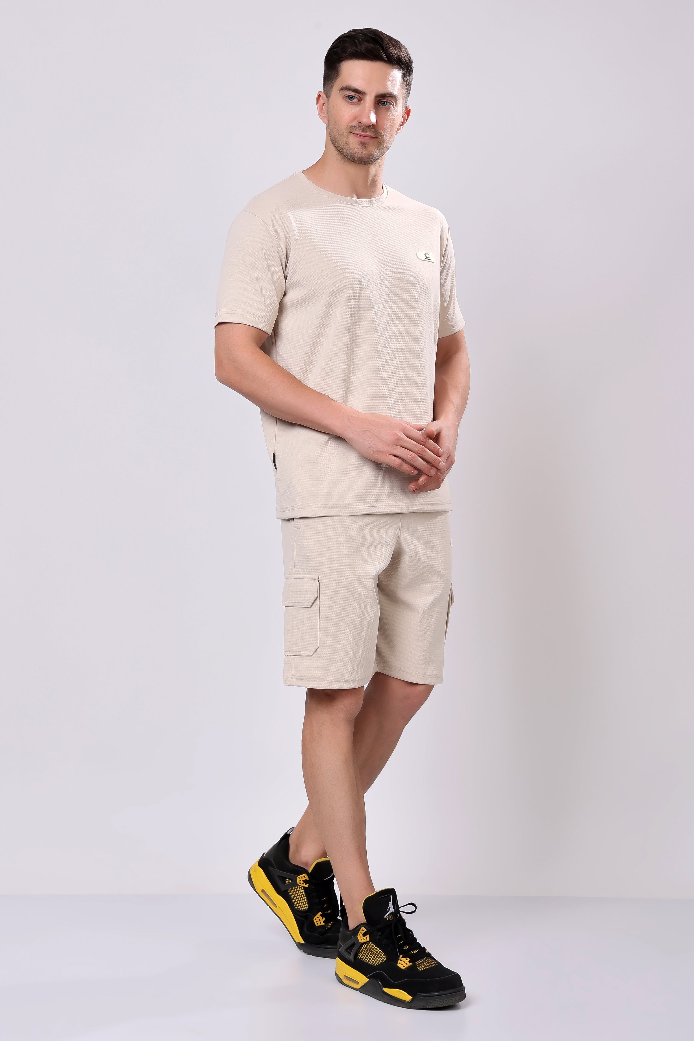 Stylox Men’s Solid Co-ord Set | Round Neck Half Sleeve T-Shirt & Cargo Shorts Set | Premium Cotton Blend Summer Outfit for Casual Wear