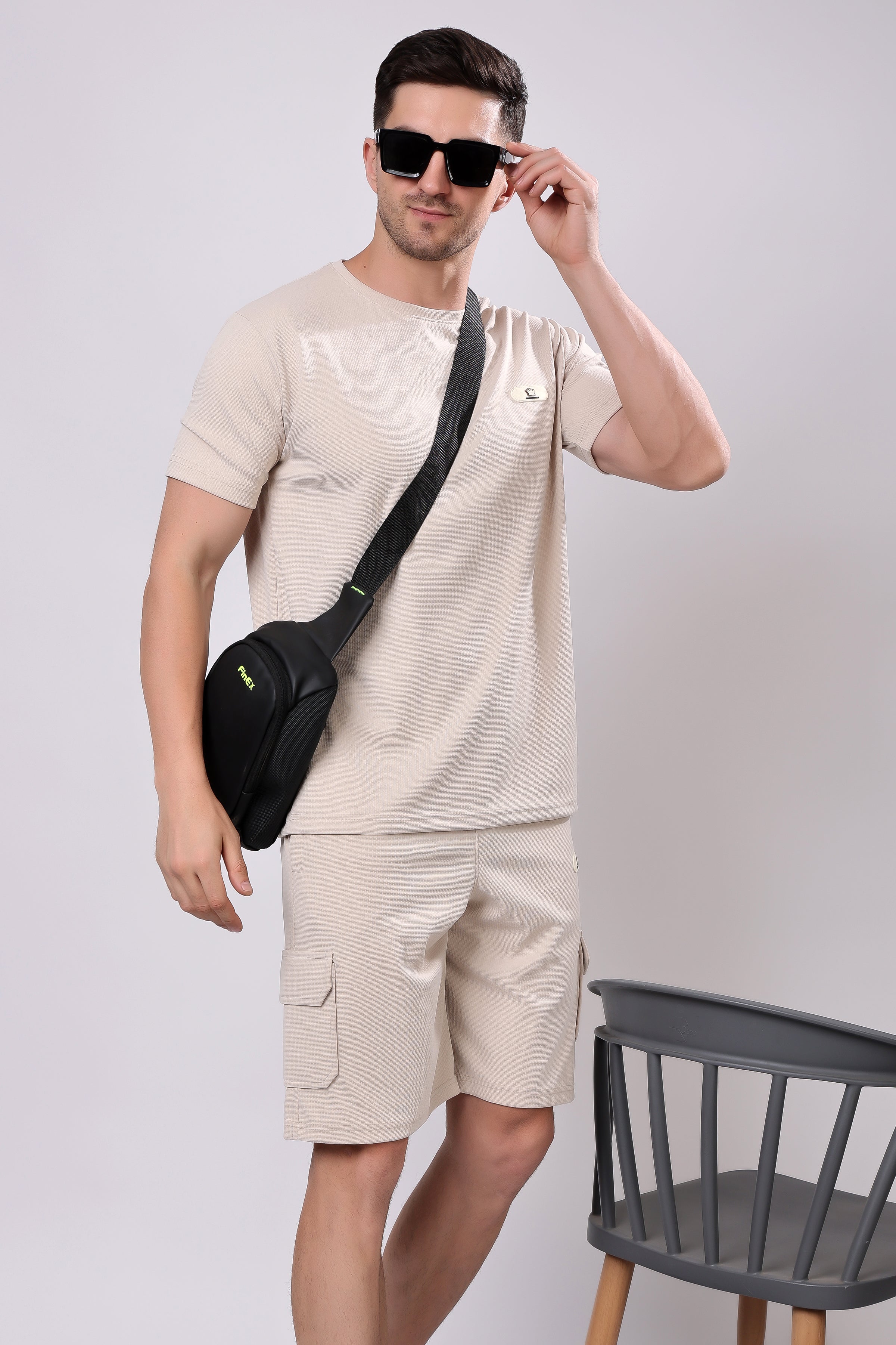 Stylox Men’s Solid Co-ord Set | Round Neck Half Sleeve T-Shirt & Cargo Shorts Set | Premium Cotton Blend Summer Outfit for Casual Wear
