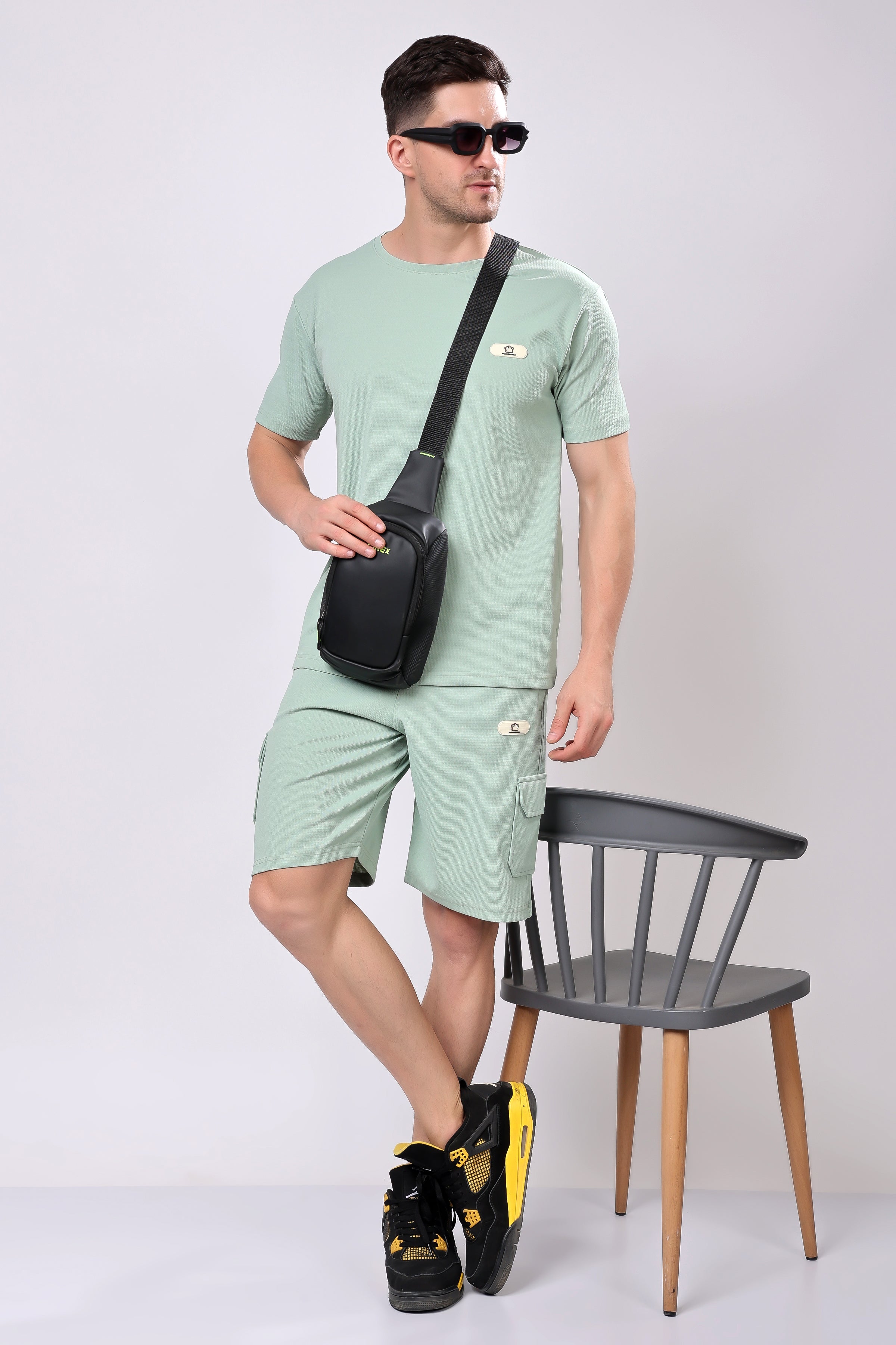 Stylox Men’s Solid Co-ord Set | Round Neck Half Sleeve T-Shirt & Cargo Shorts Set | Premium Cotton Blend Summer Outfit for Casual Wear