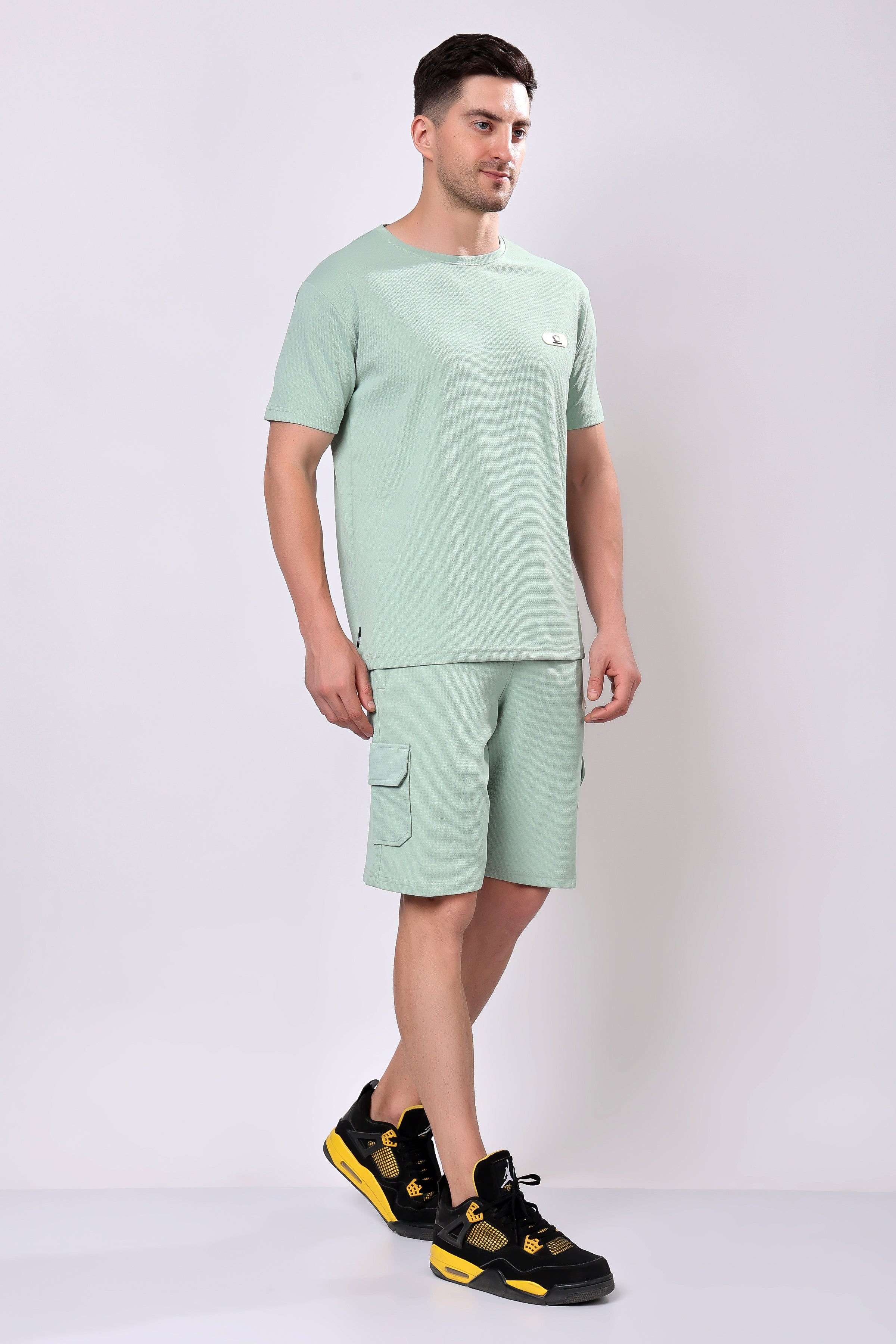 Stylox Men’s Solid Co-ord Set | Round Neck Half Sleeve T-Shirt & Cargo Shorts Set | Premium Cotton Blend Summer Outfit for Casual Wear