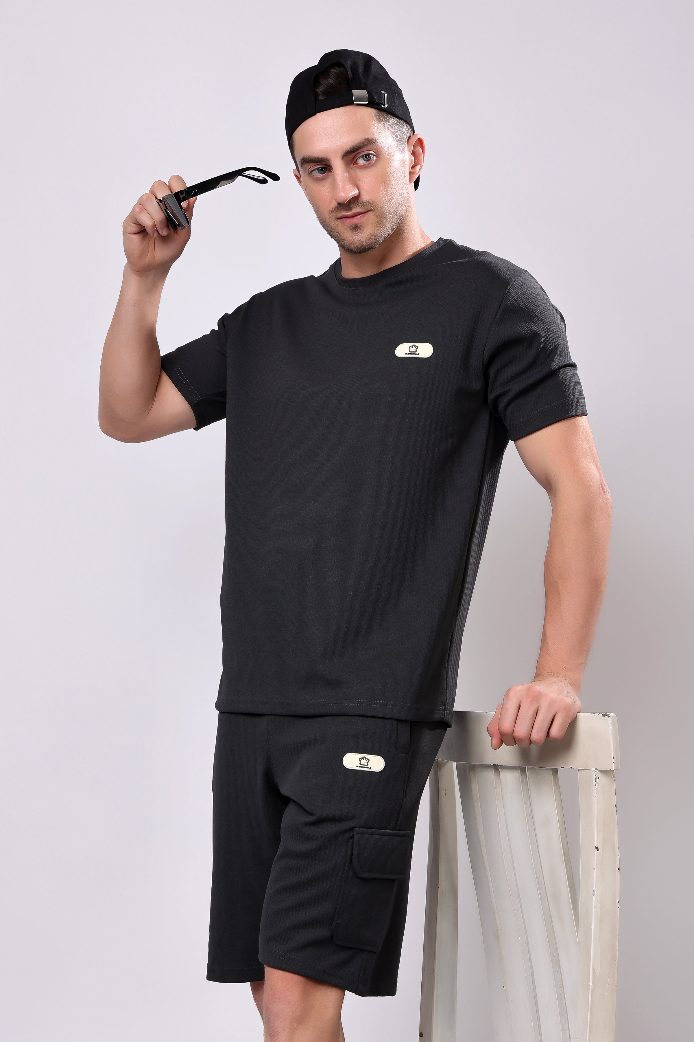 Stylox Men’s Solid Co-ord Set | Round Neck Half Sleeve T-Shirt & Cargo Shorts Set | Premium Cotton Blend Summer Outfit for Casual Wear