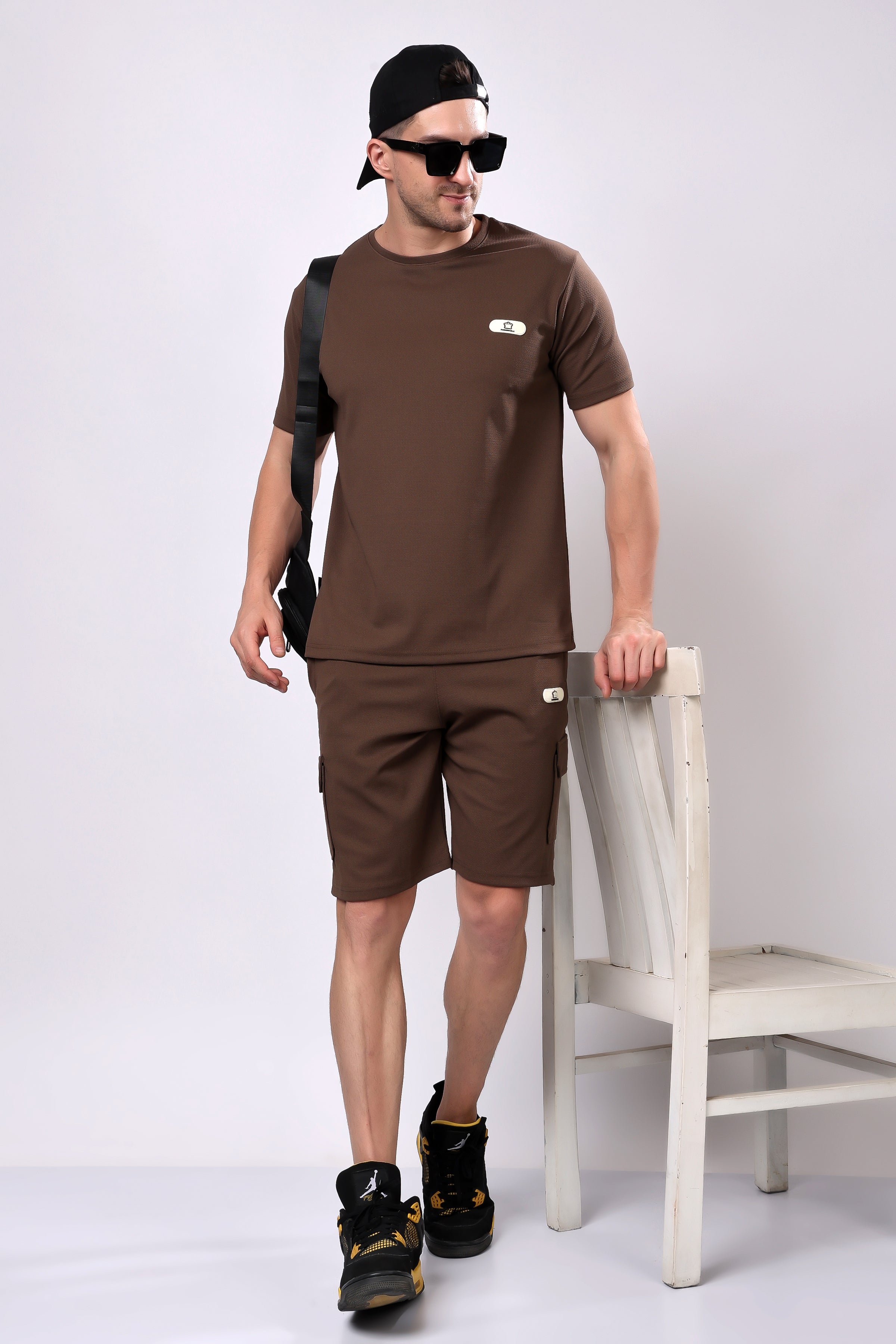 Stylox Men’s Solid Co-ord Set | Round Neck Half Sleeve T-Shirt & Cargo Shorts Set | Premium Cotton Blend Summer Outfit for Casual Wear
