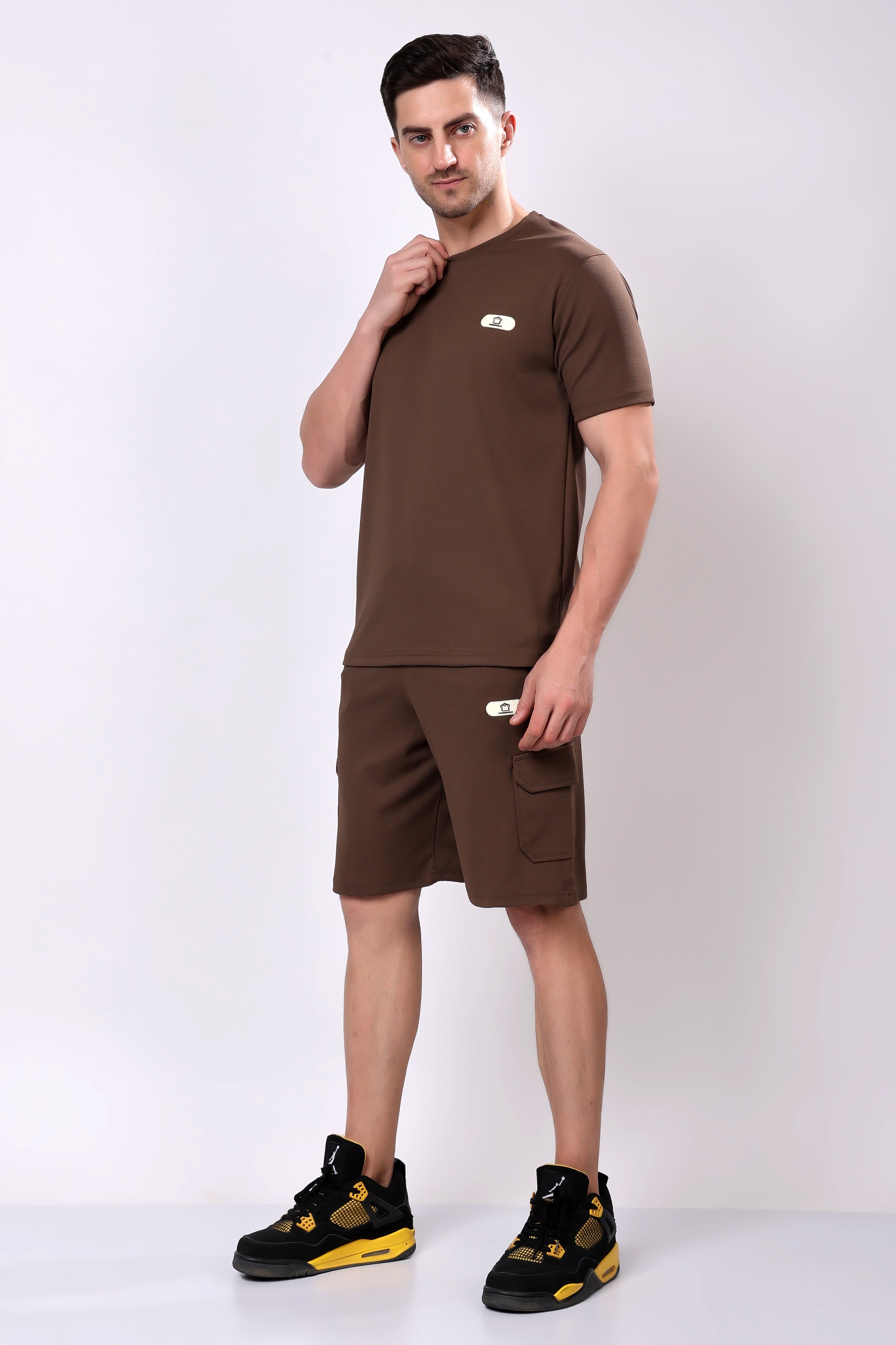Stylox Men’s Solid Co-ord Set | Round Neck Half Sleeve T-Shirt & Cargo Shorts Set | Premium Cotton Blend Summer Outfit for Casual Wear