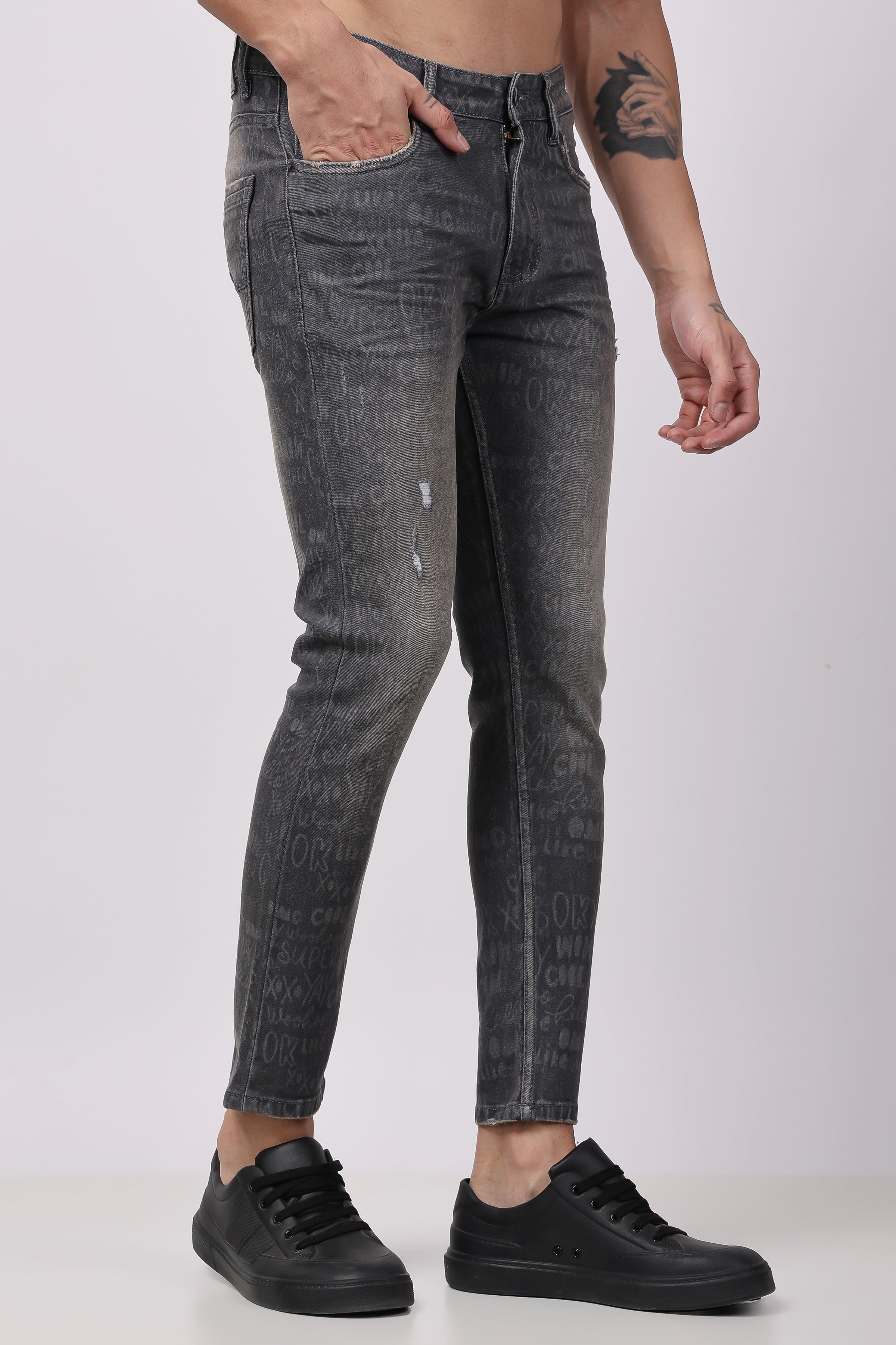 STYLOX Men Laser Denim Ankle Fit Jeans - Dark Grey,