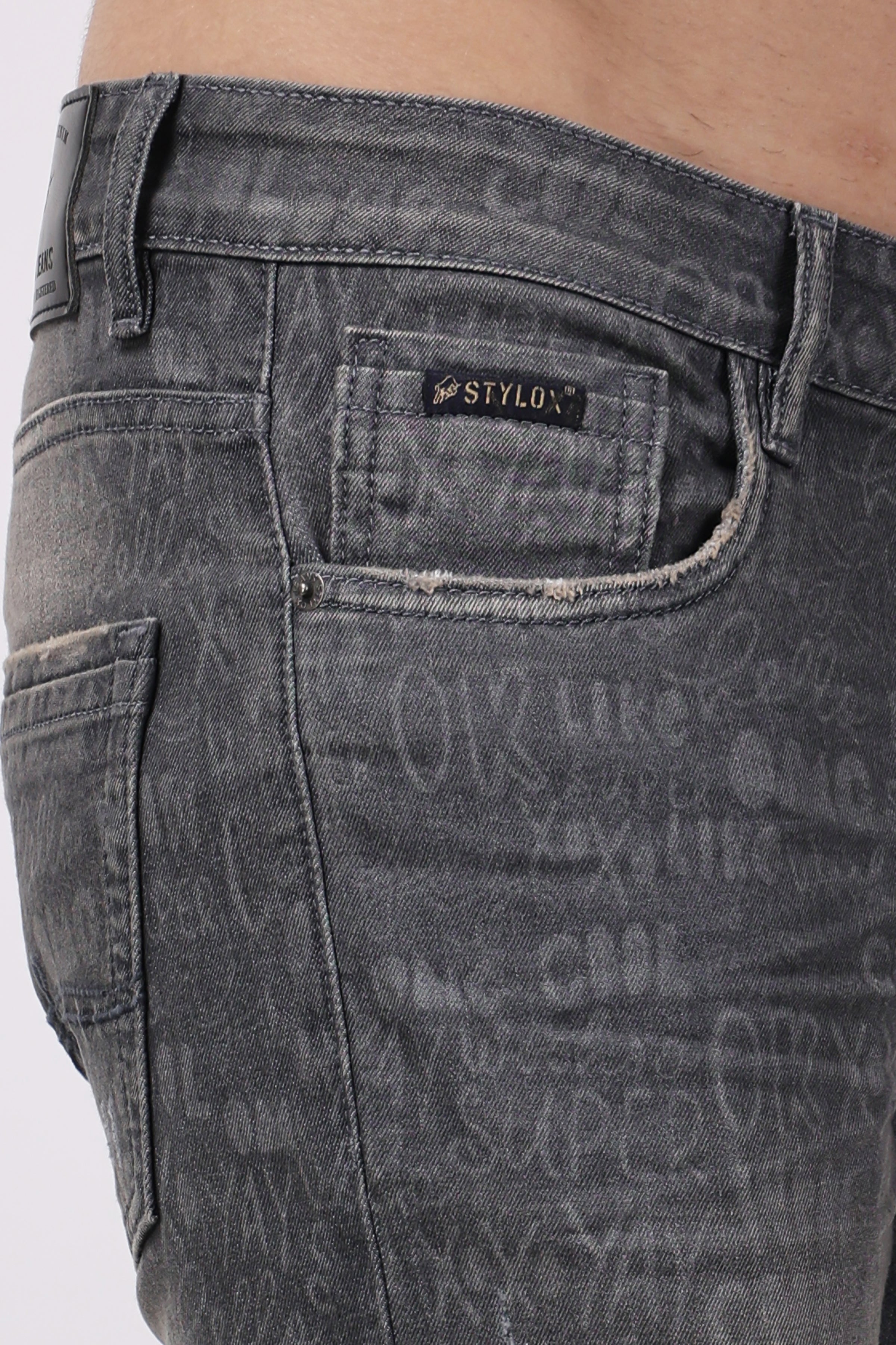 STYLOX Men Laser Denim Ankle Fit Jeans - Dark Grey,