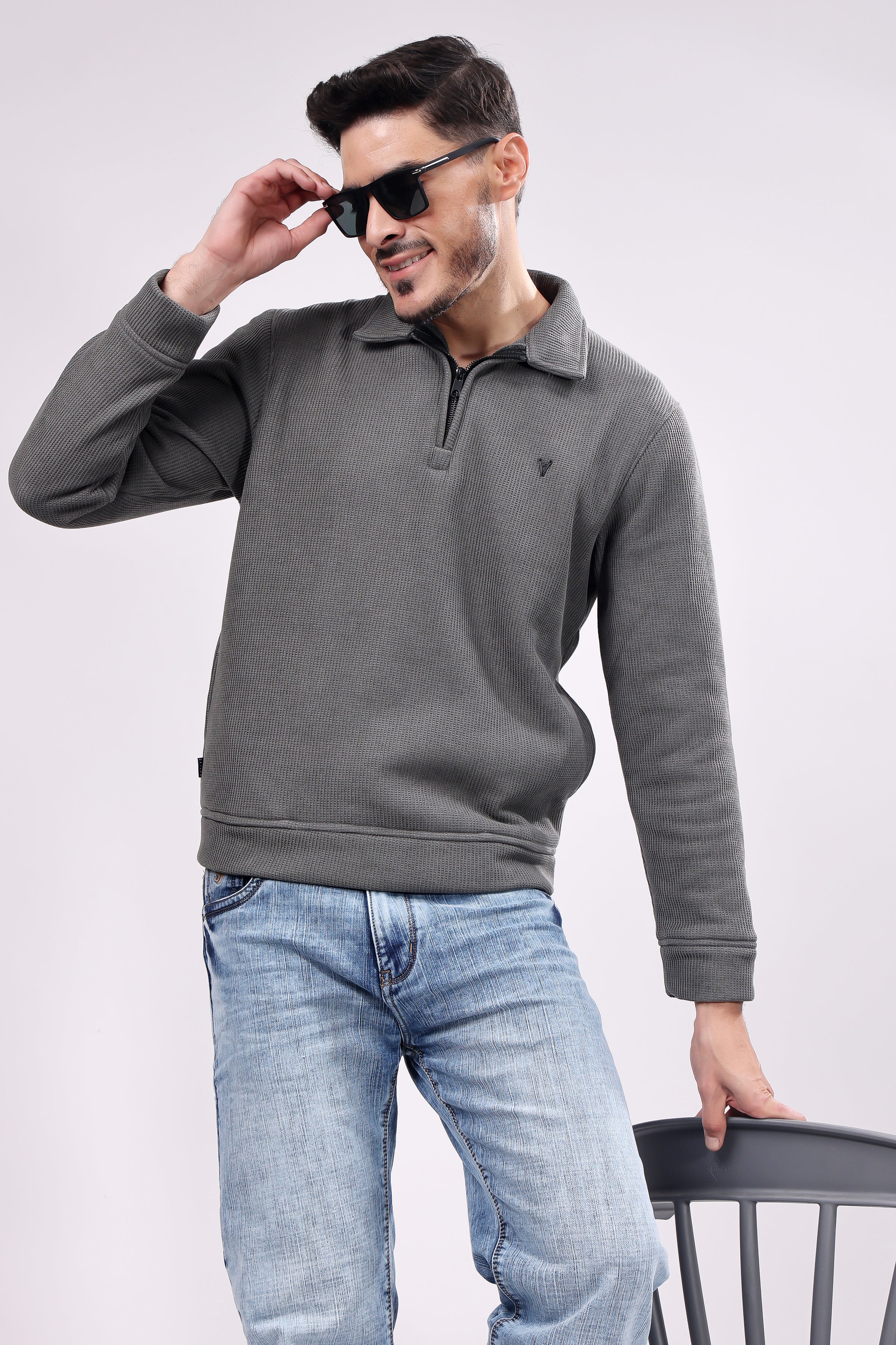 STYLOX Zipper Neck SWEATSHIRT For Men