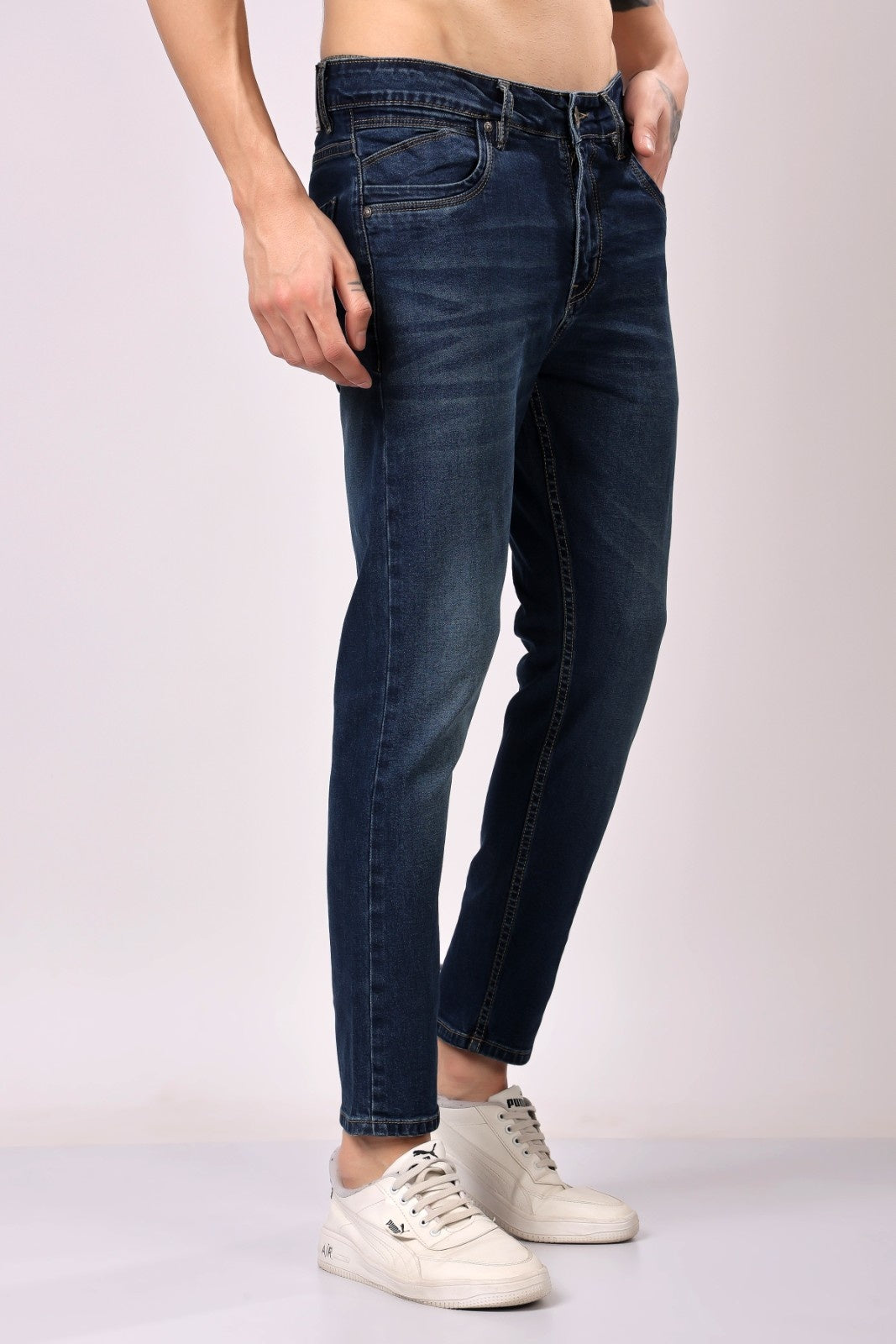 STYLOX Men’s Dark Blue Ankle Fit Jeans - Premium Denim,