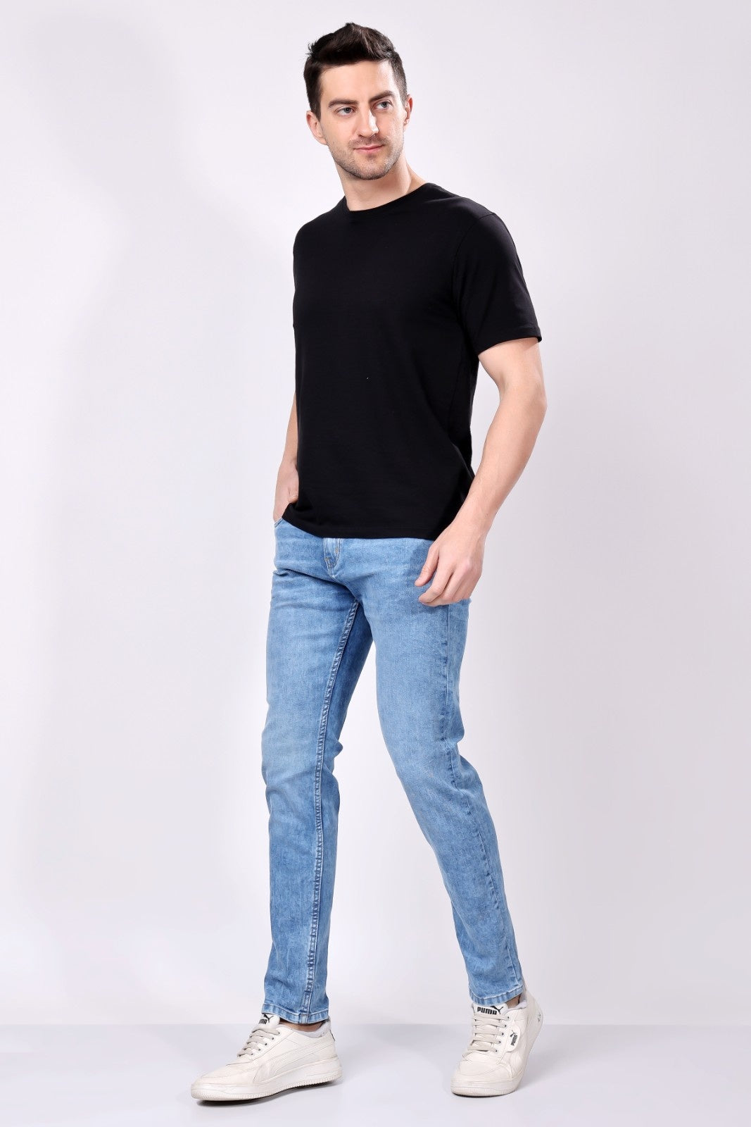 Stylox Slim Fit Mid-Rise Stretchable Denim Jeans for Men - Light Blue|