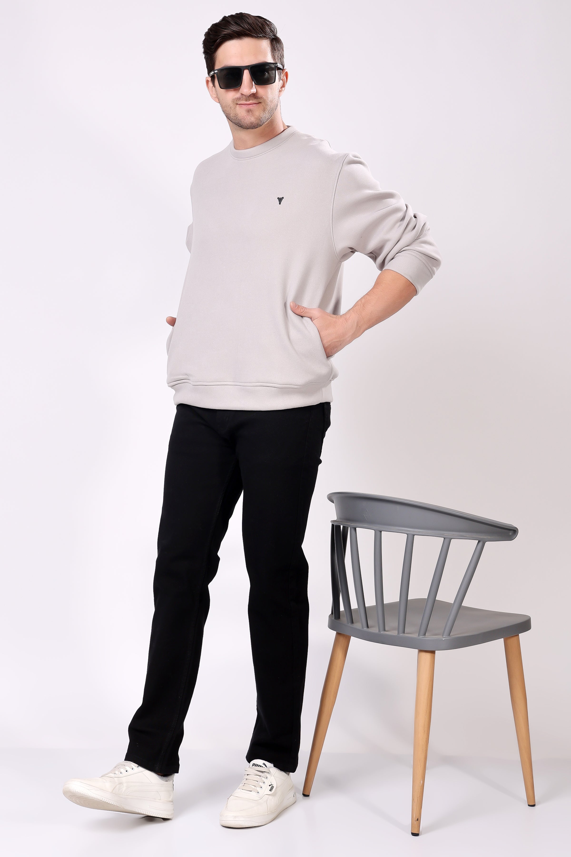 STYLOX Cotton Crew Neck Solid Sweatshirt For Men