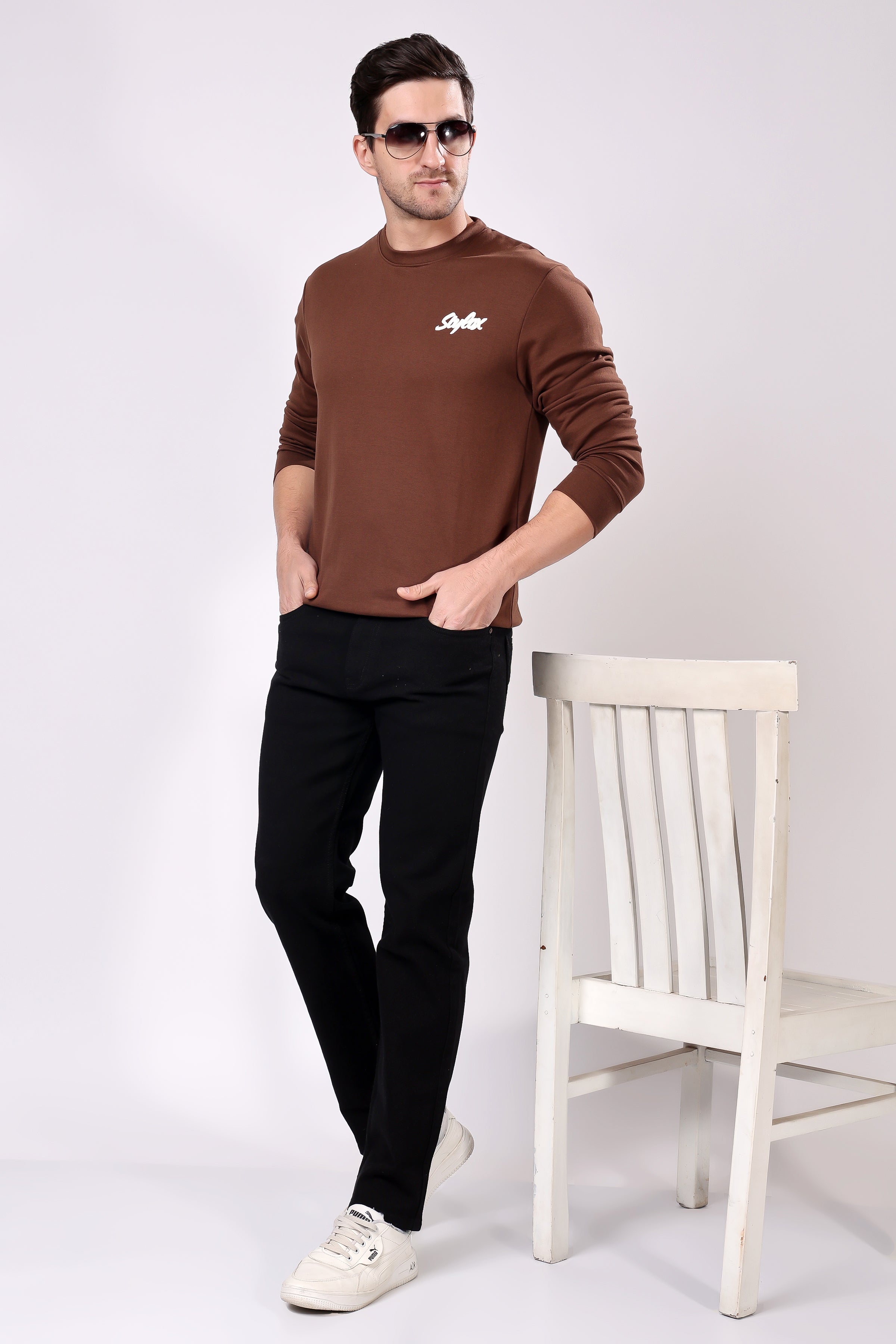 STYLOX Printed Cotton Round Neck Sweatshirt For Men