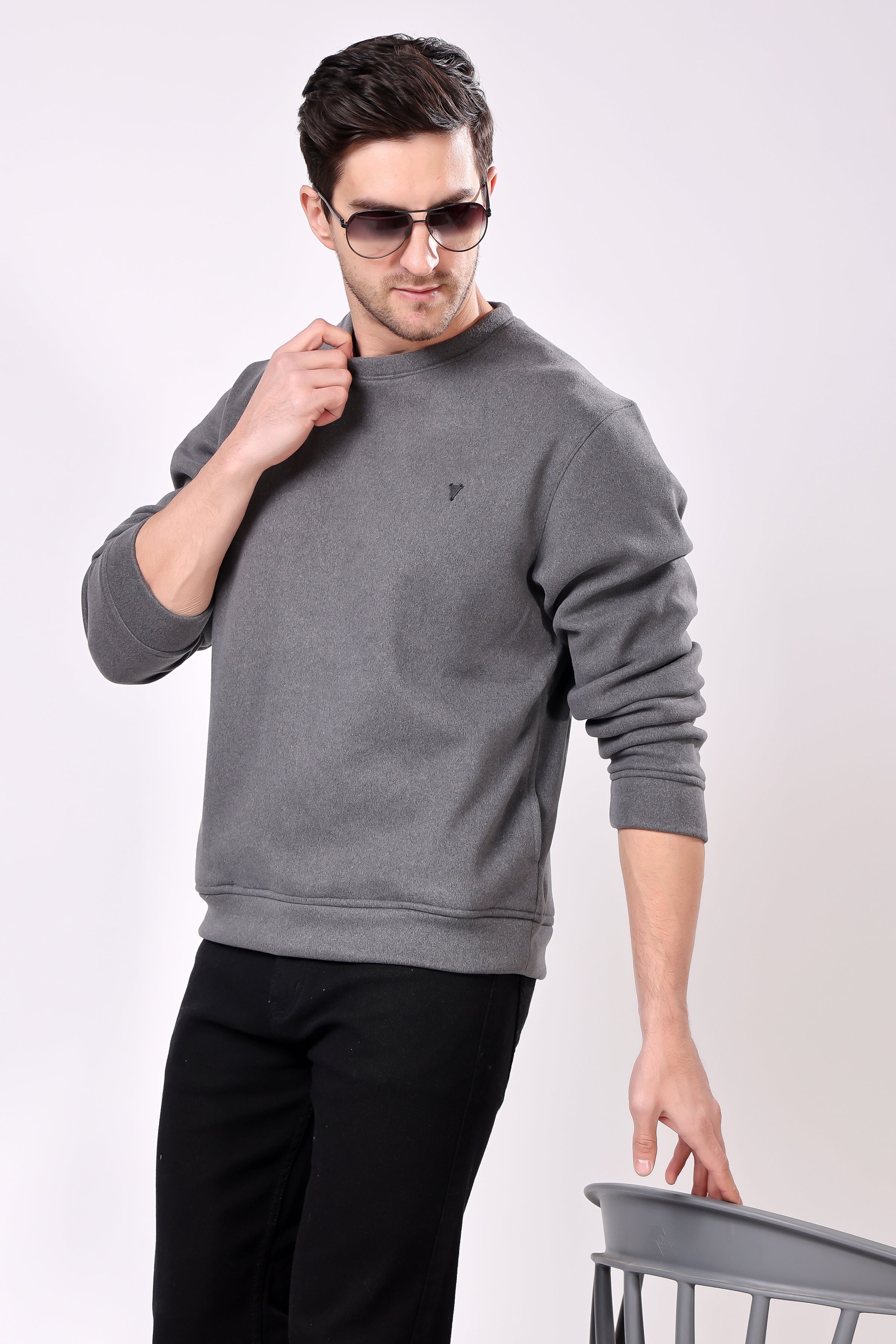 STYLOX Cotton Crew Neck Solid Sweatshirt For Men