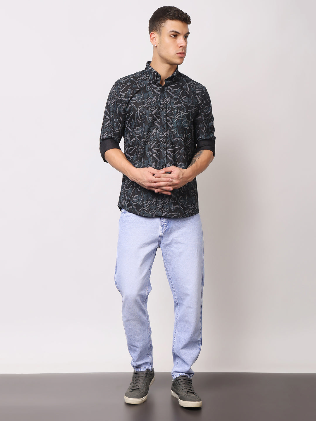 Stylox Men’s Abstract Floral Printed Full Sleeve Casual Shirt