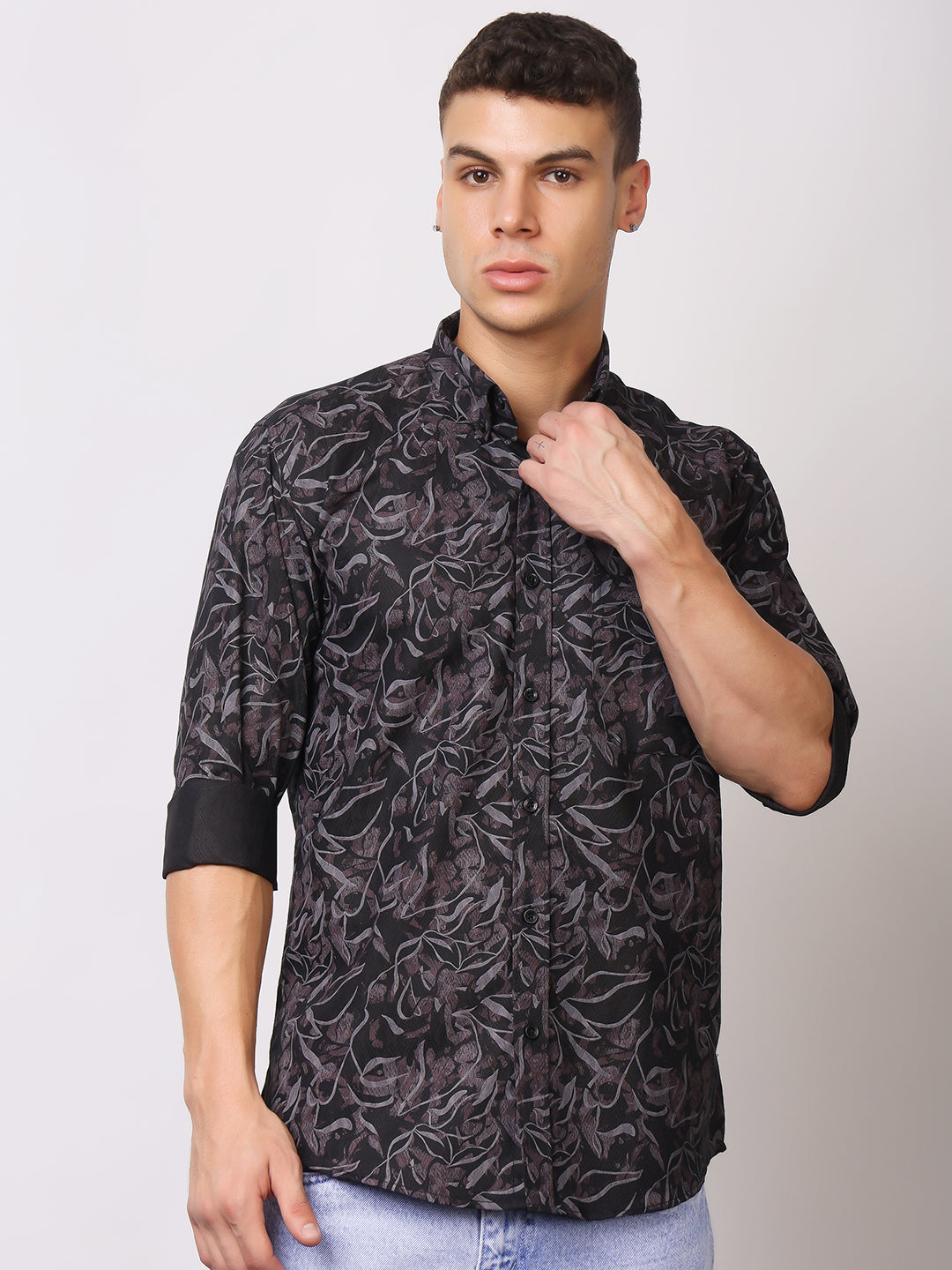 Stylox Men’s Abstract Floral Printed Full Sleeve Casual Shirt